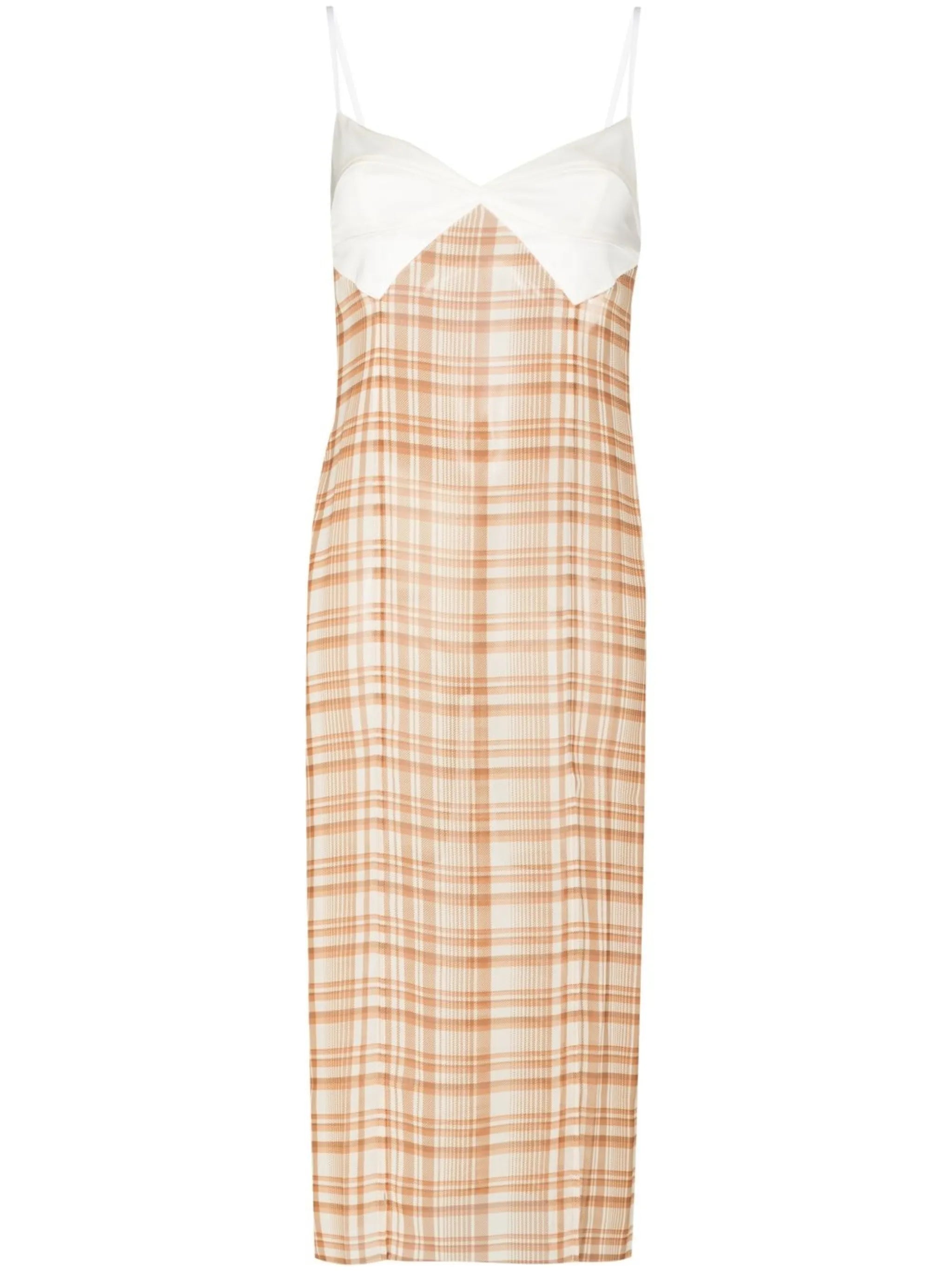 check-print sleeveless midi dress
