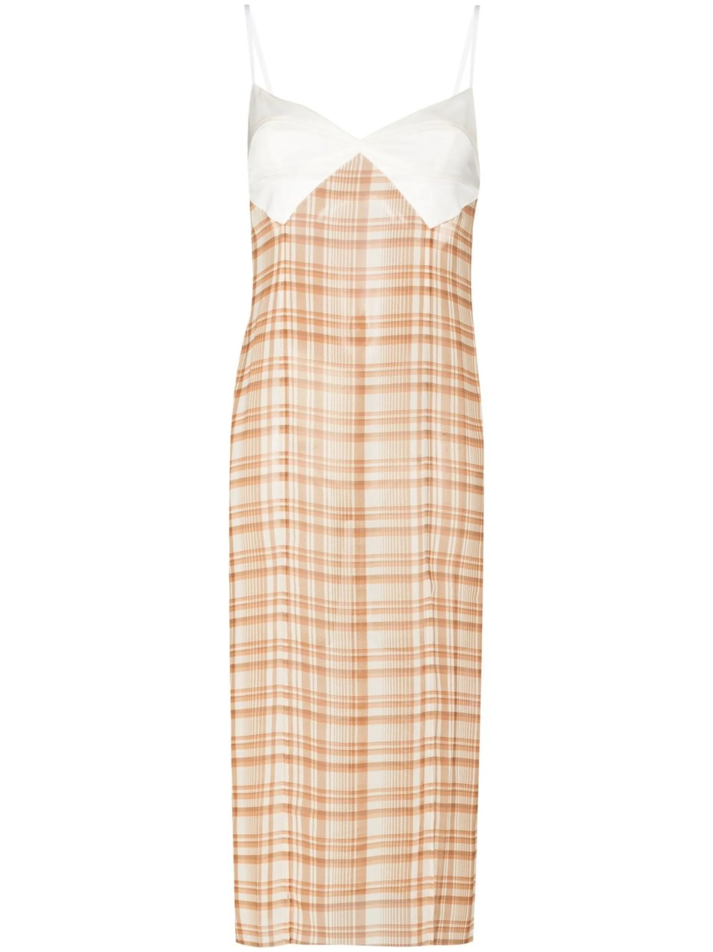 check-print sleeveless midi dress