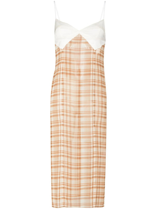 check-print sleeveless midi dress