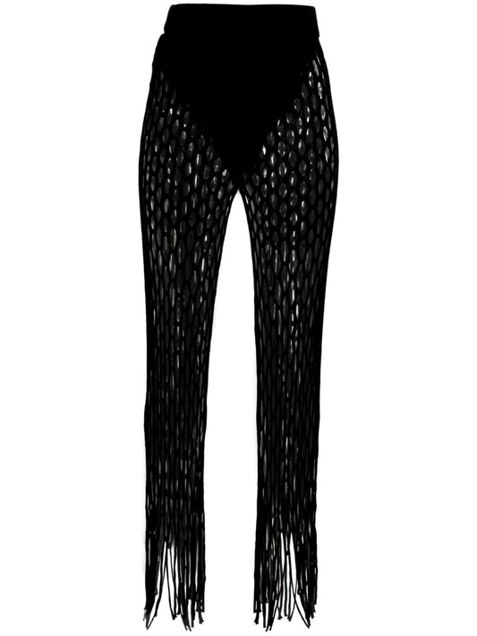 fishnet fringed trousers
