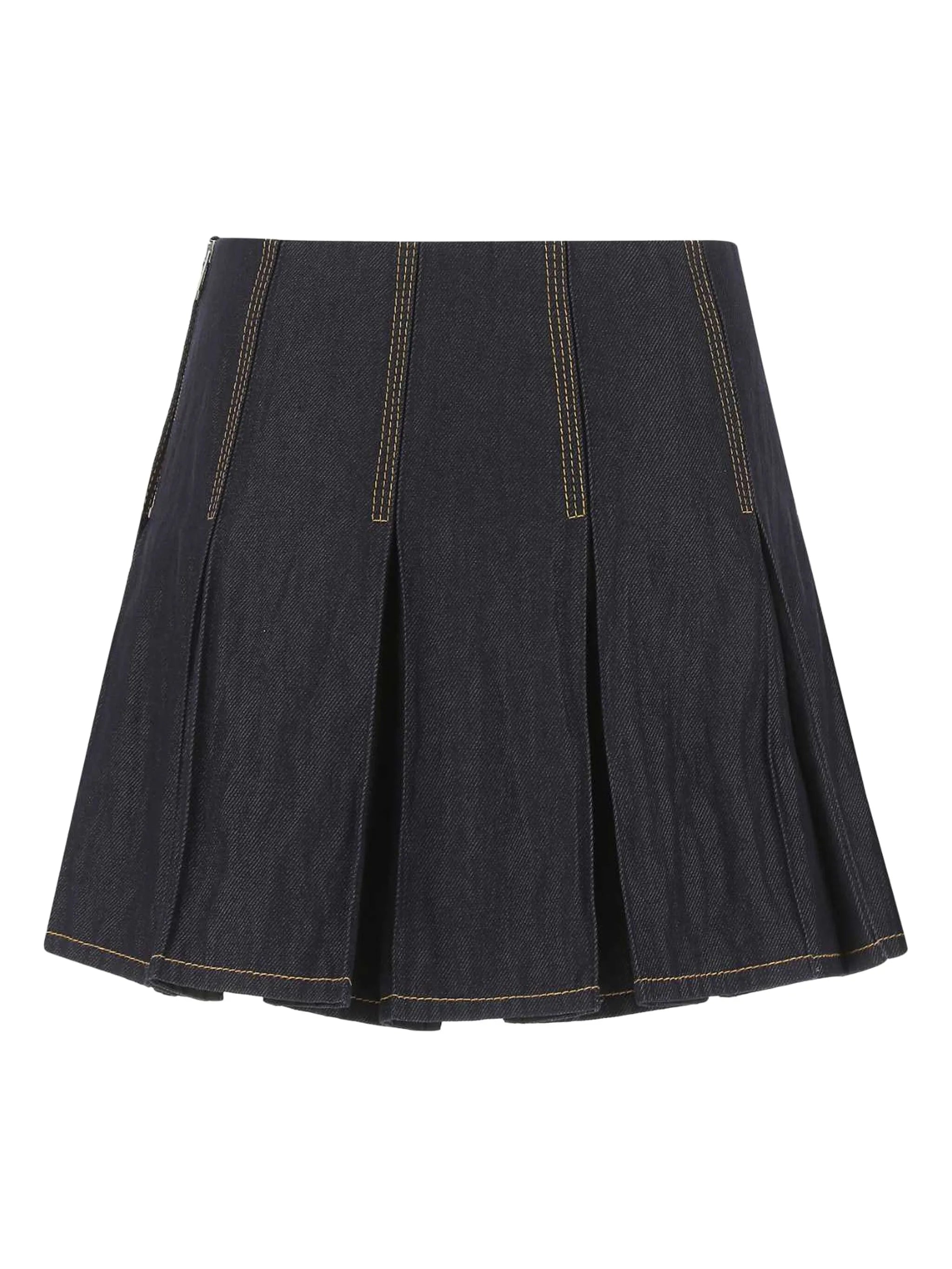 pleated denim mini skirt