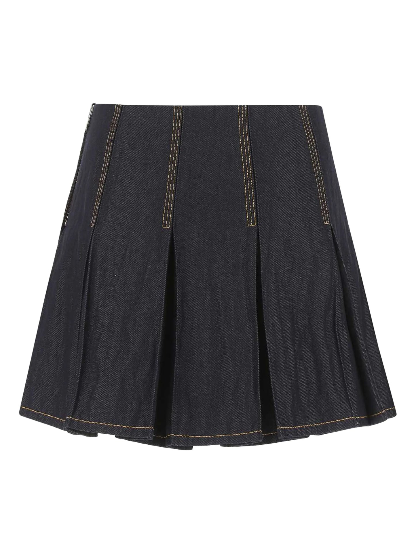pleated denim mini skirt