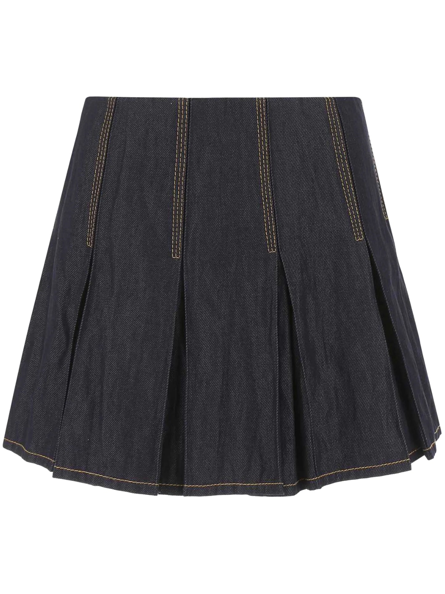 pleated denim mini skirt