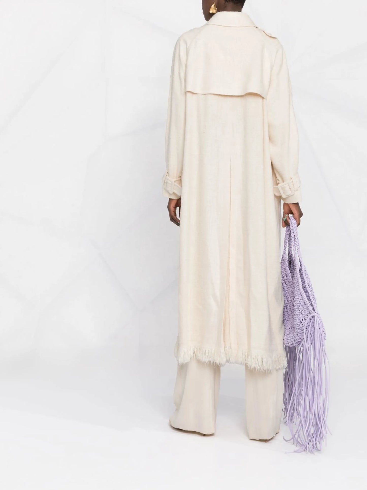 fringed silk trench coat