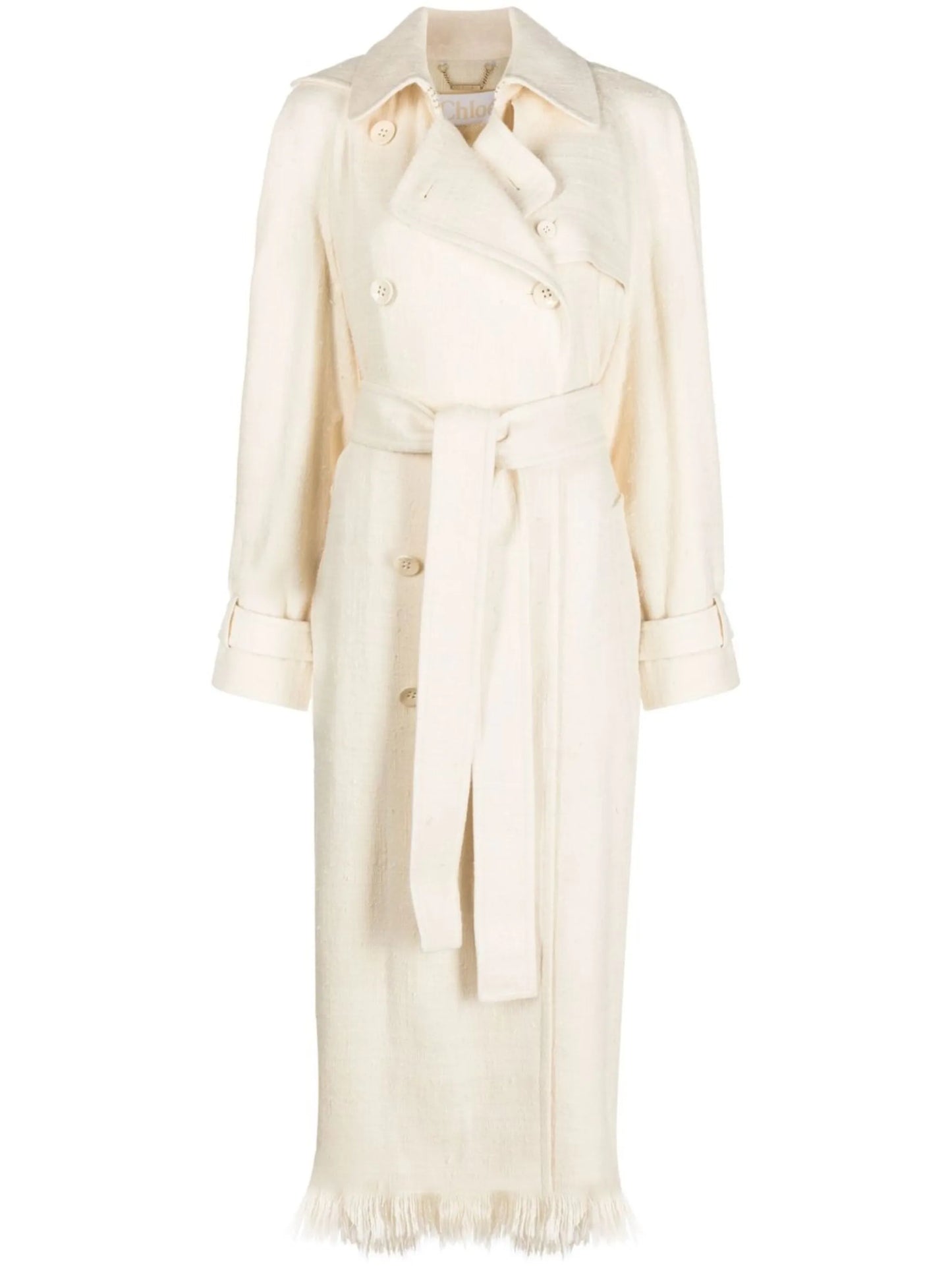 fringed silk trench coat