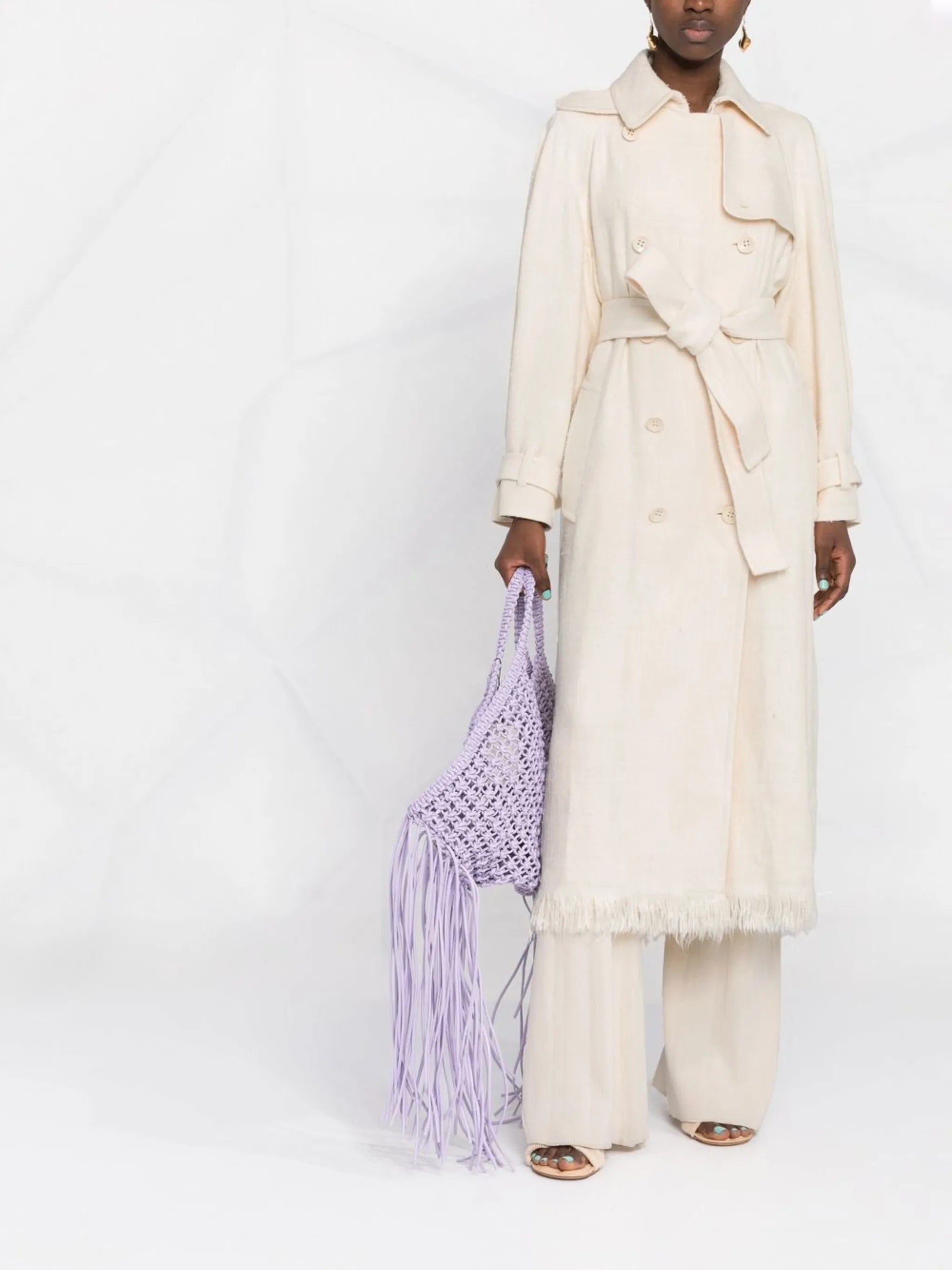 fringed silk trench coat