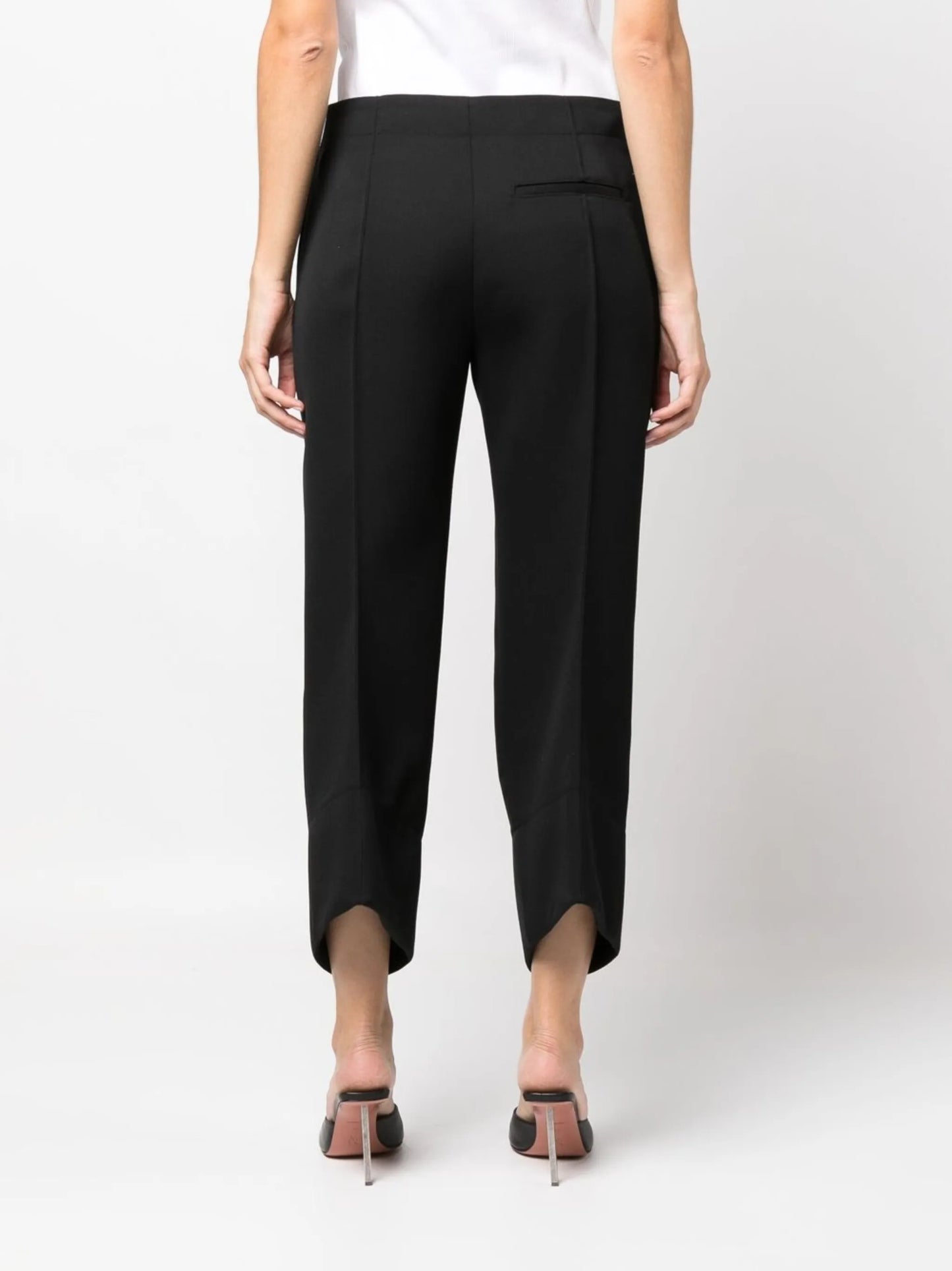 cropped curved seam wool trousers