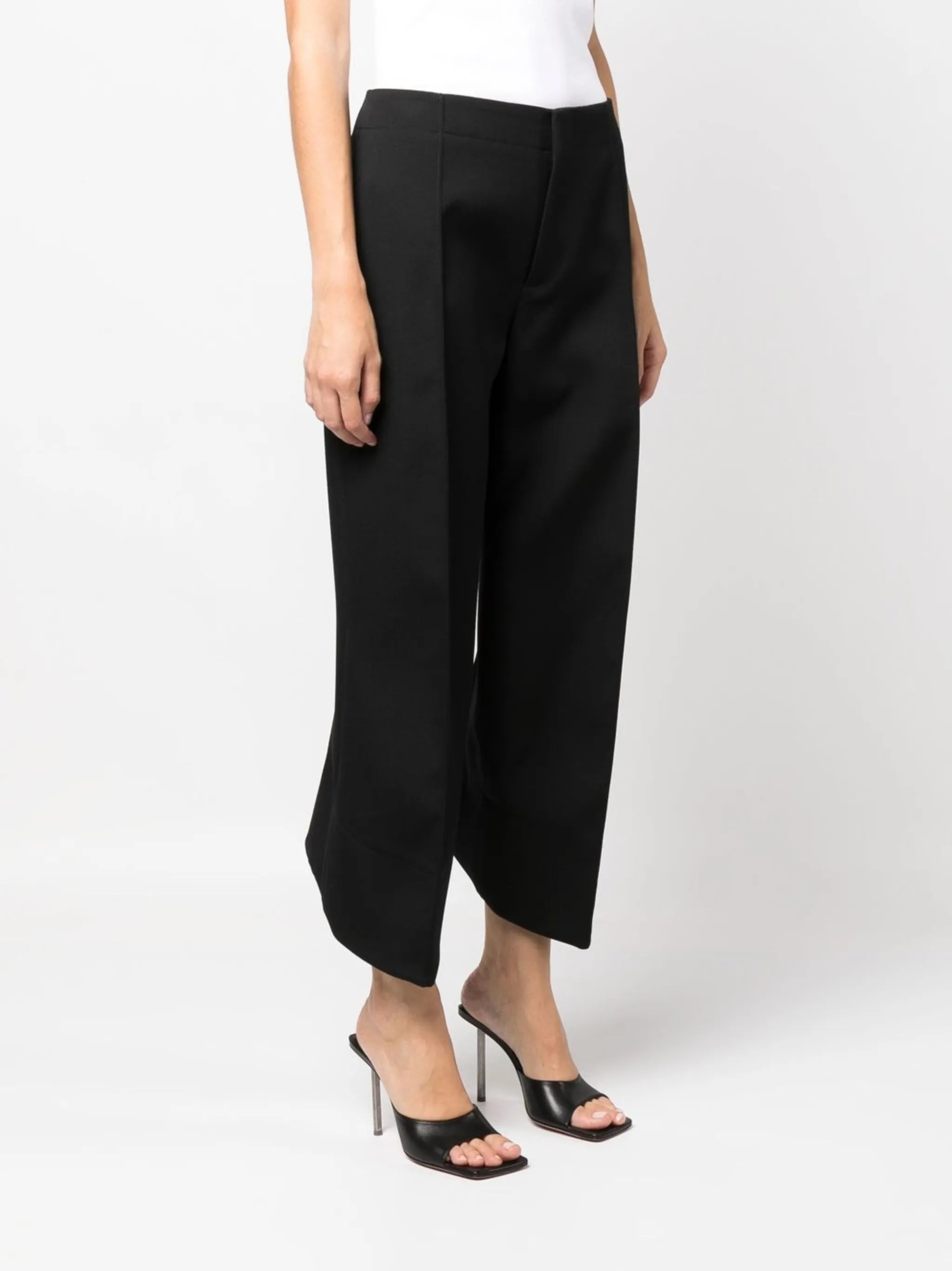 cropped curved seam wool trousers