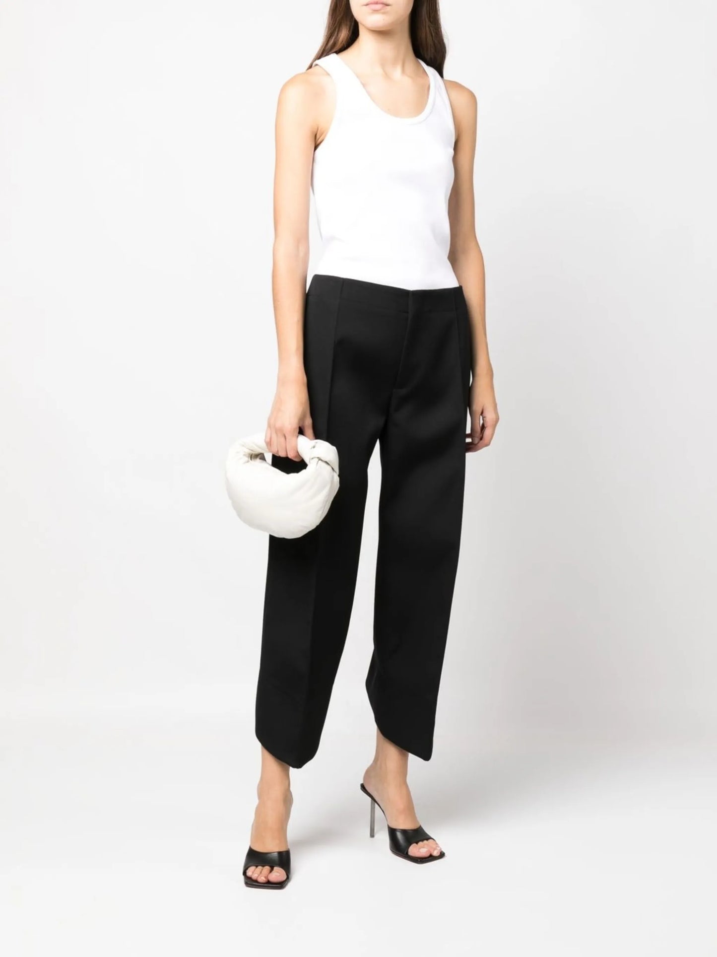 cropped curved seam wool trousers