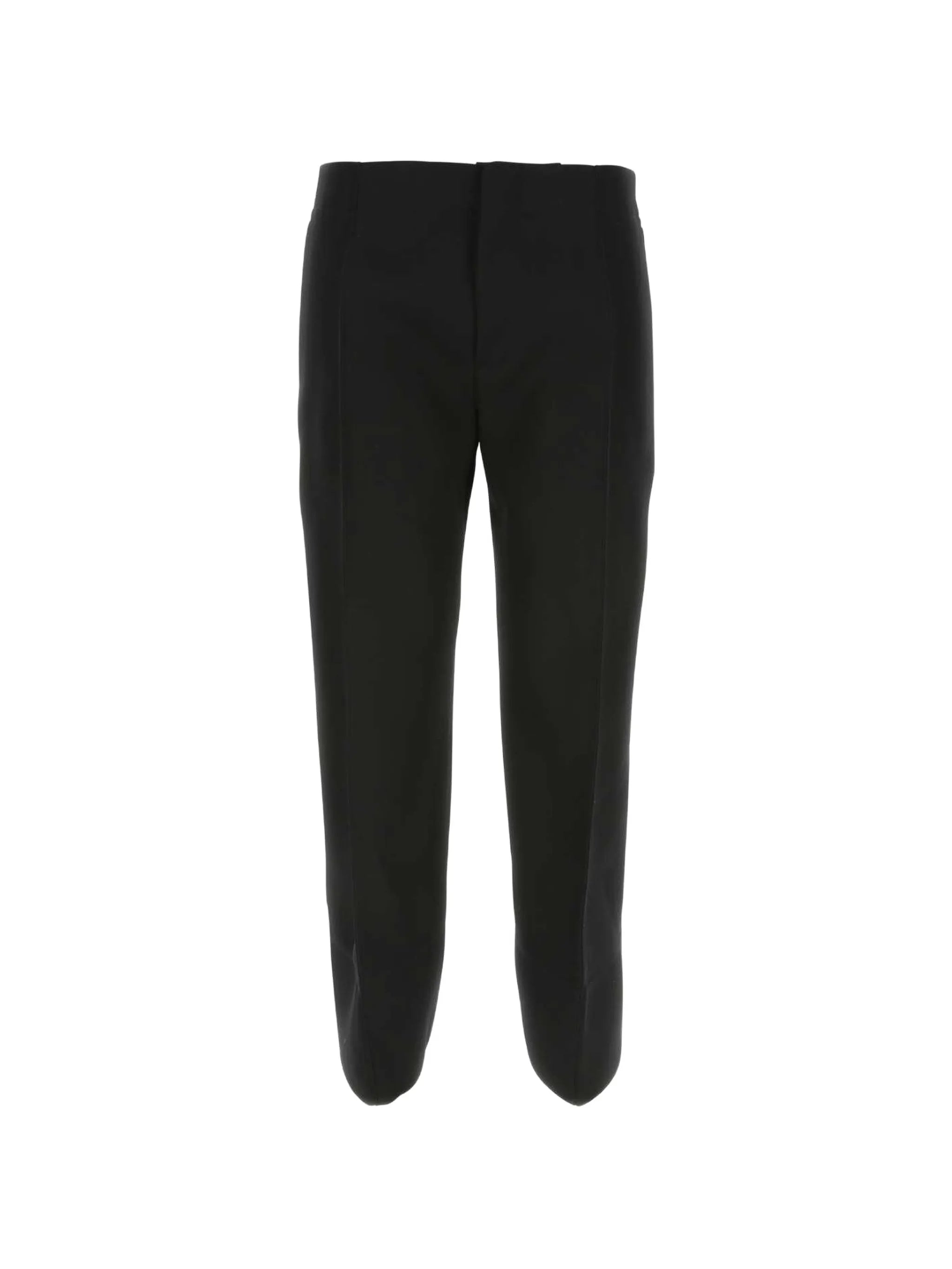 cropped curved seam wool trousers