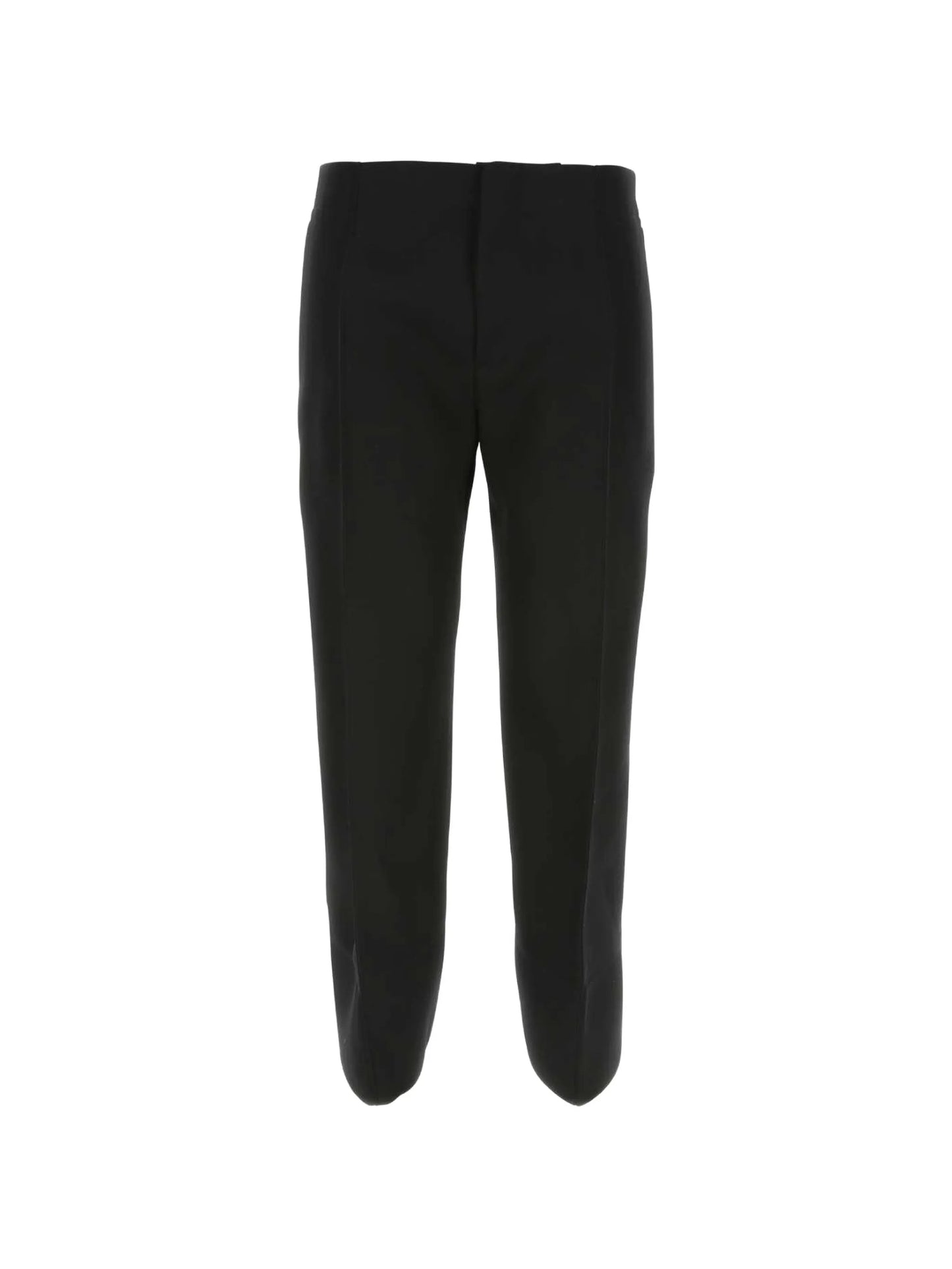 cropped curved seam wool trousers