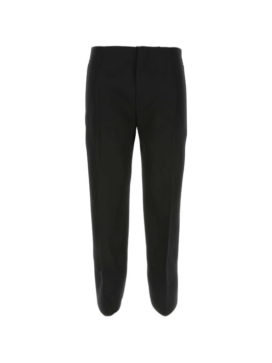 cropped curved seam wool trousers