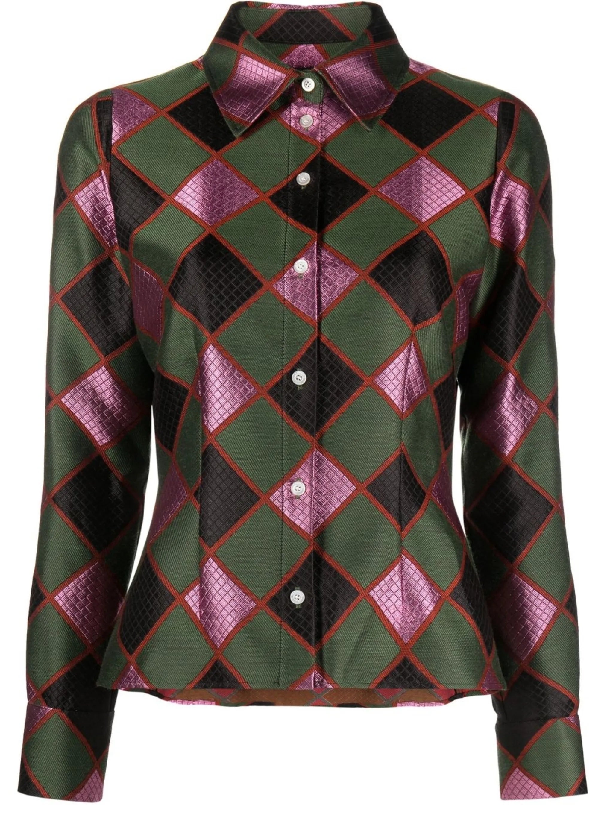 diamond-check long-sleeve shirt