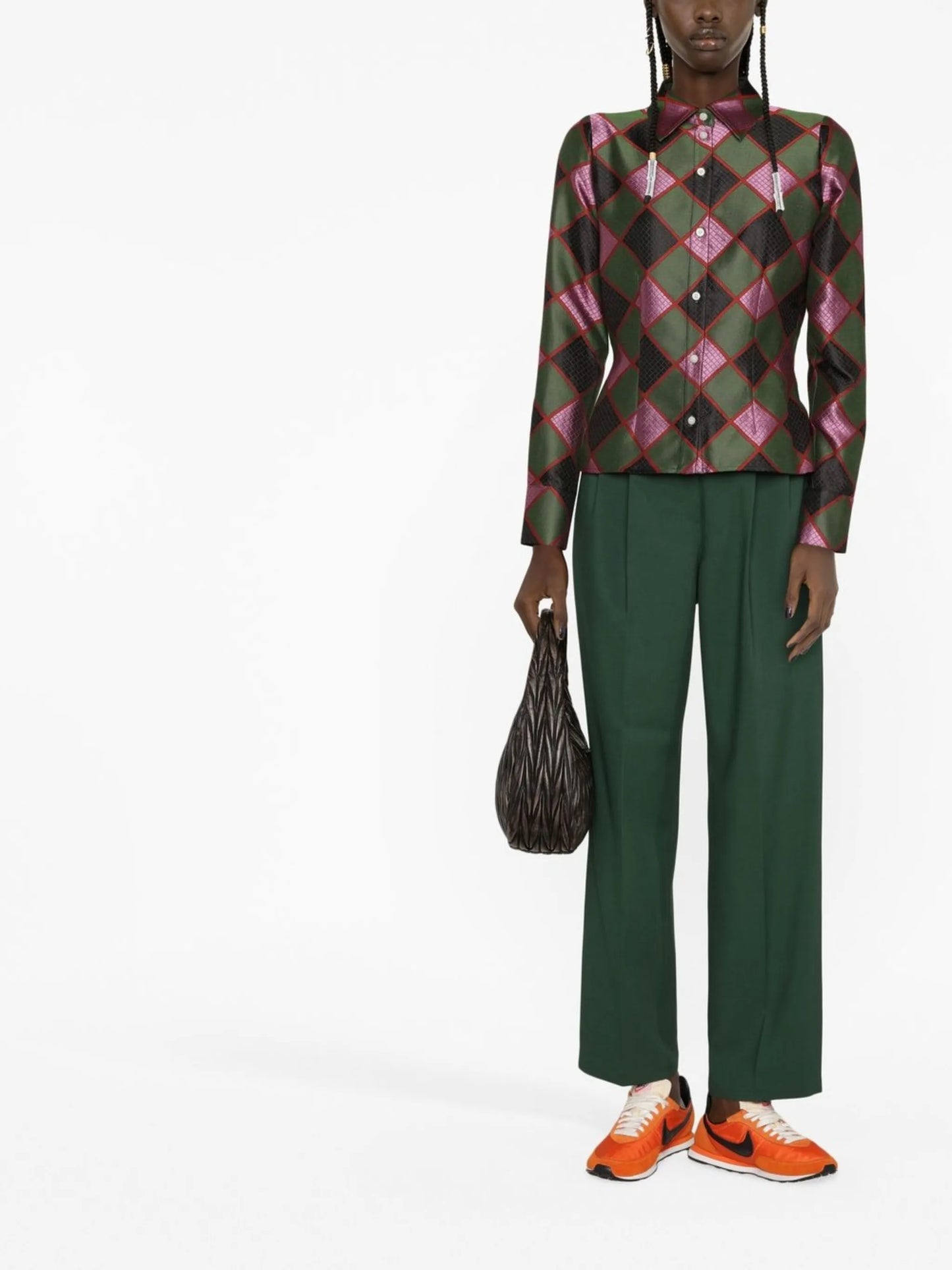 diamond-check long-sleeve shirt