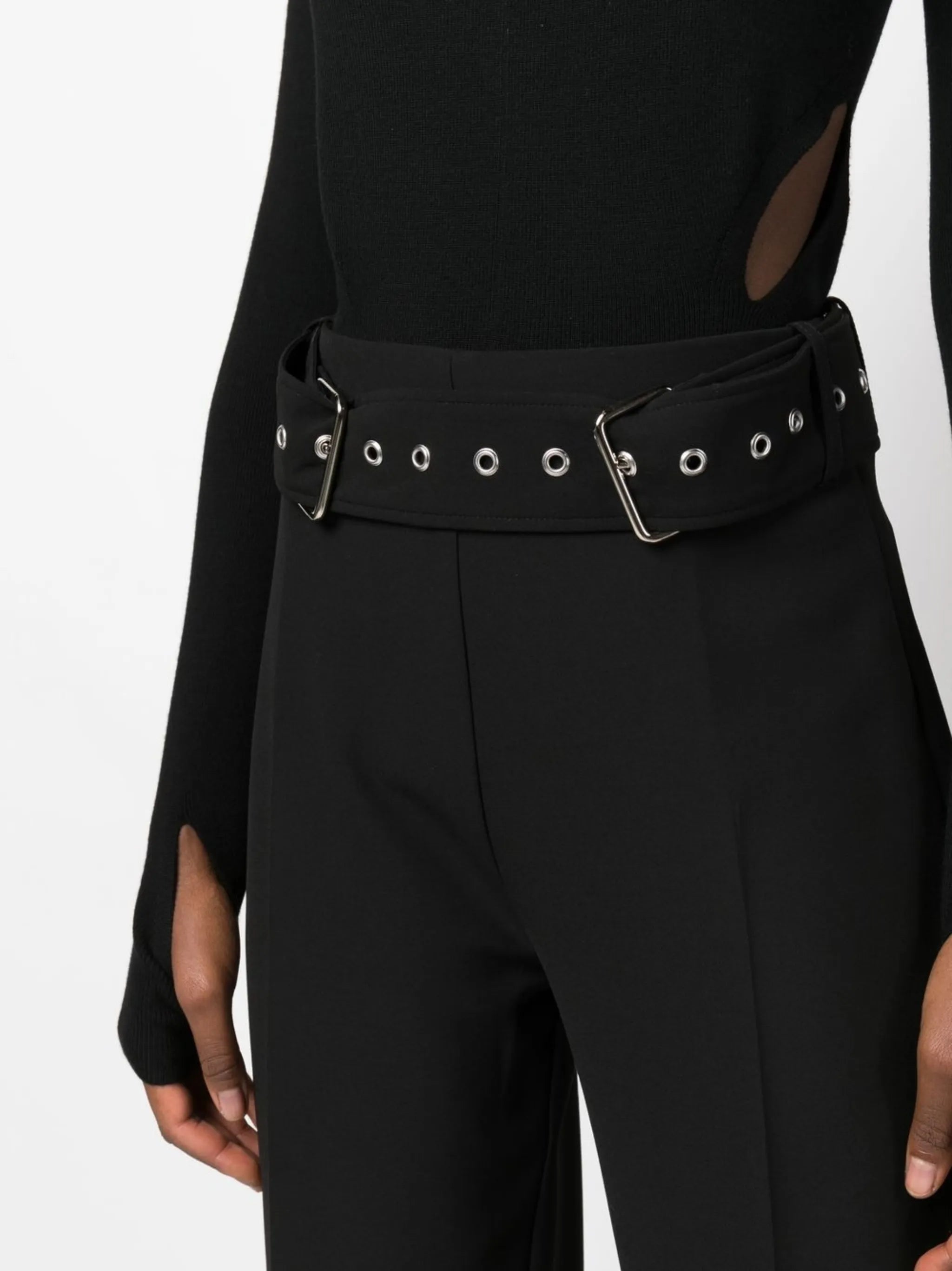 belted straight-leg trousers