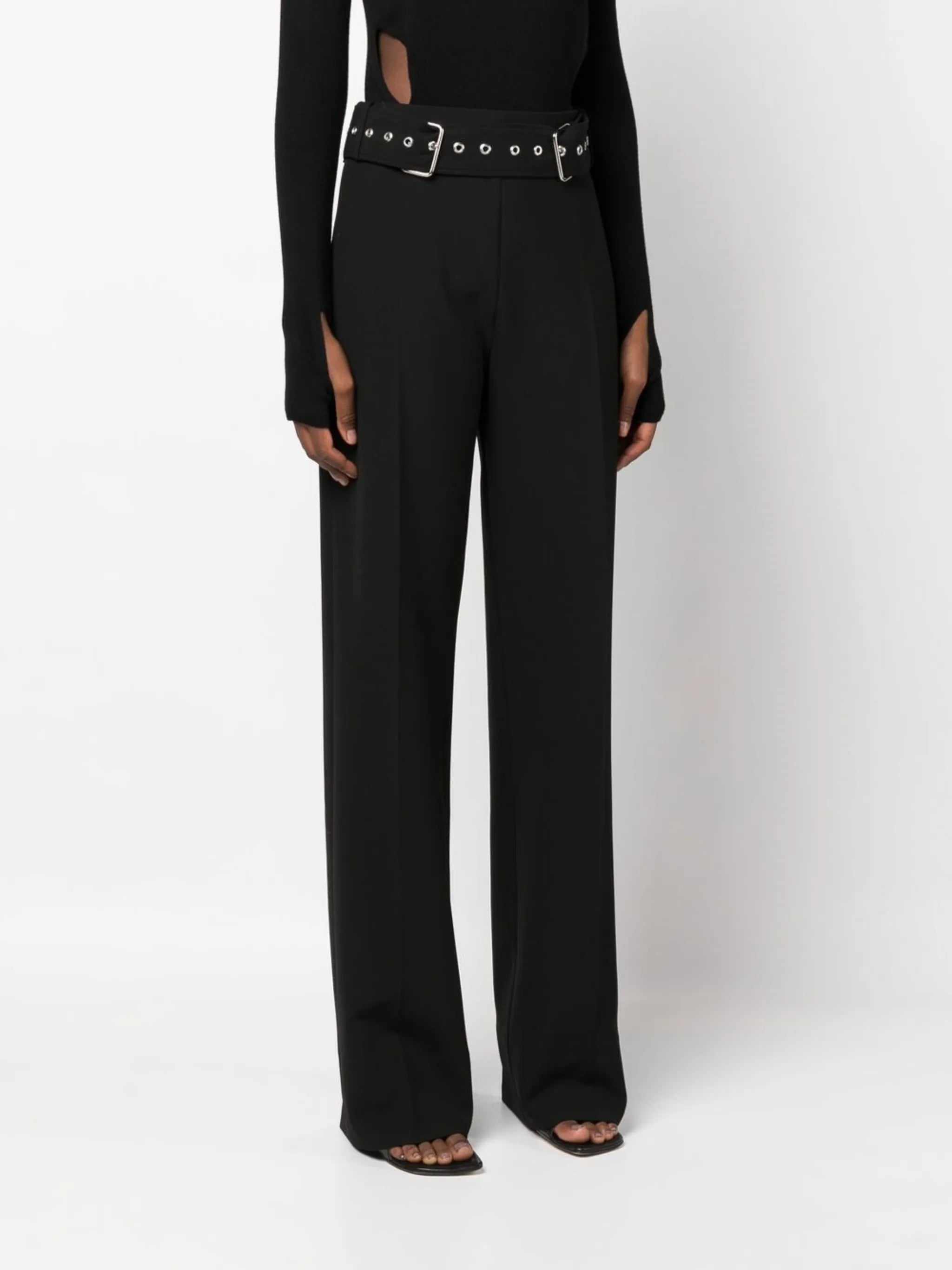 belted straight-leg trousers