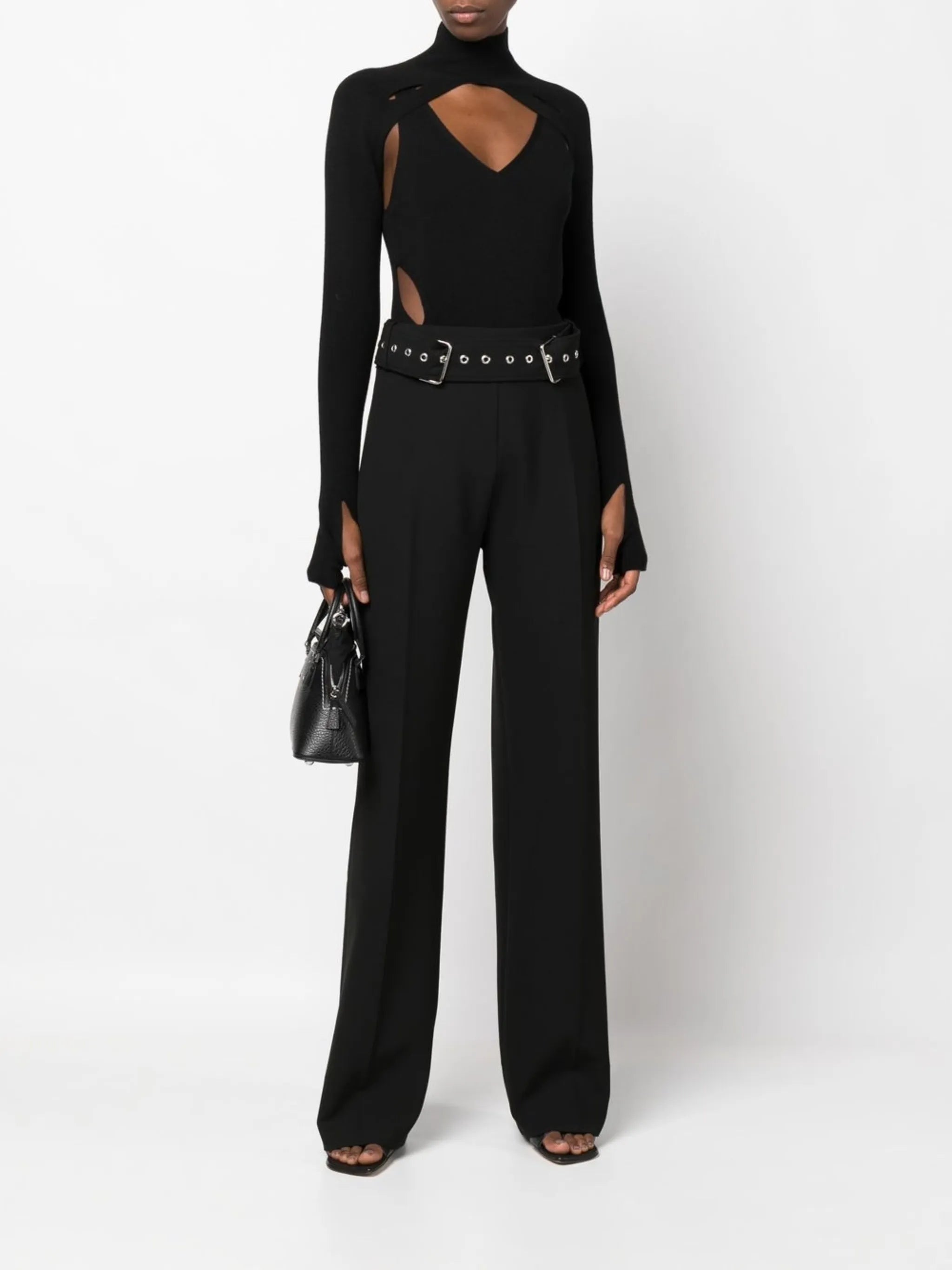 belted straight-leg trousers