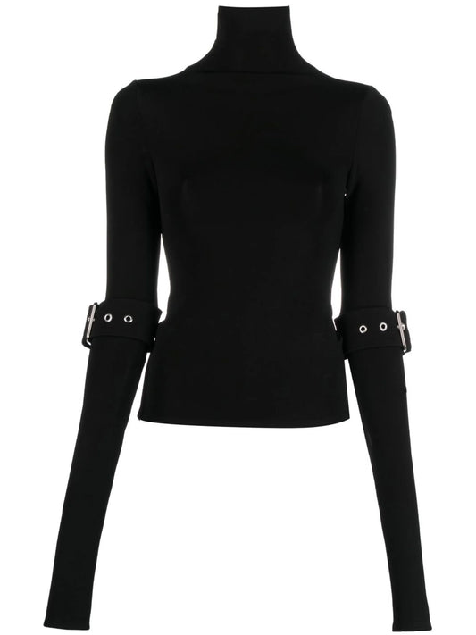 buckle-detailed long-sleeve top