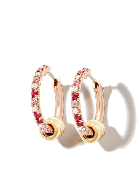 18kt rose and yellow gold ruby and diamond hoop earrings