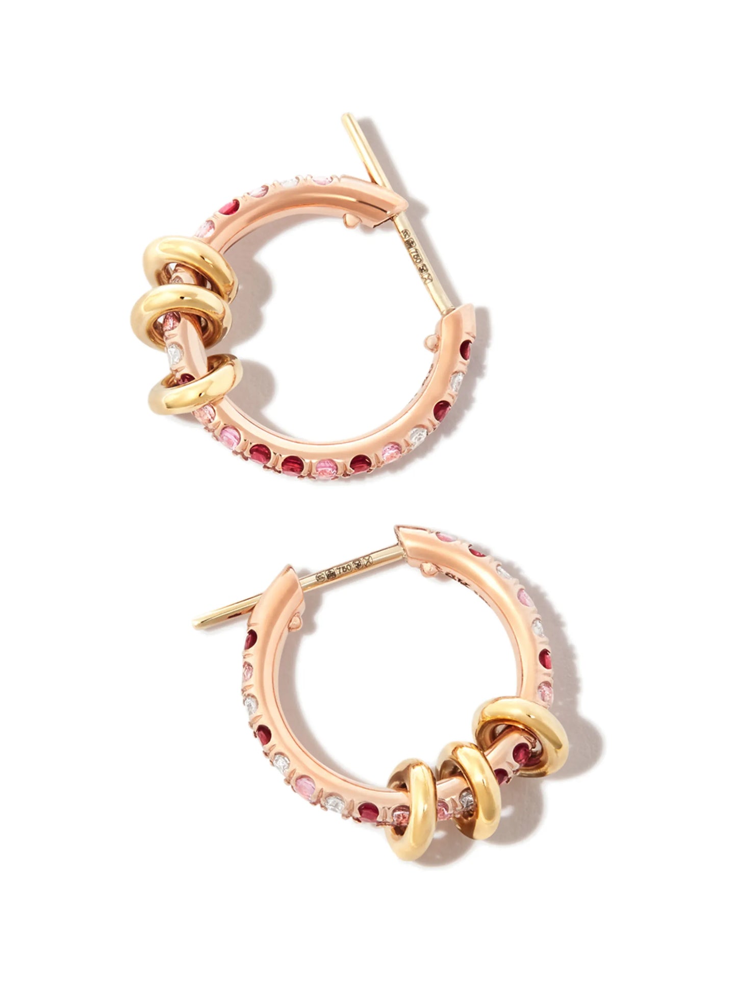 18kt rose and yellow gold ruby and diamond hoop earrings