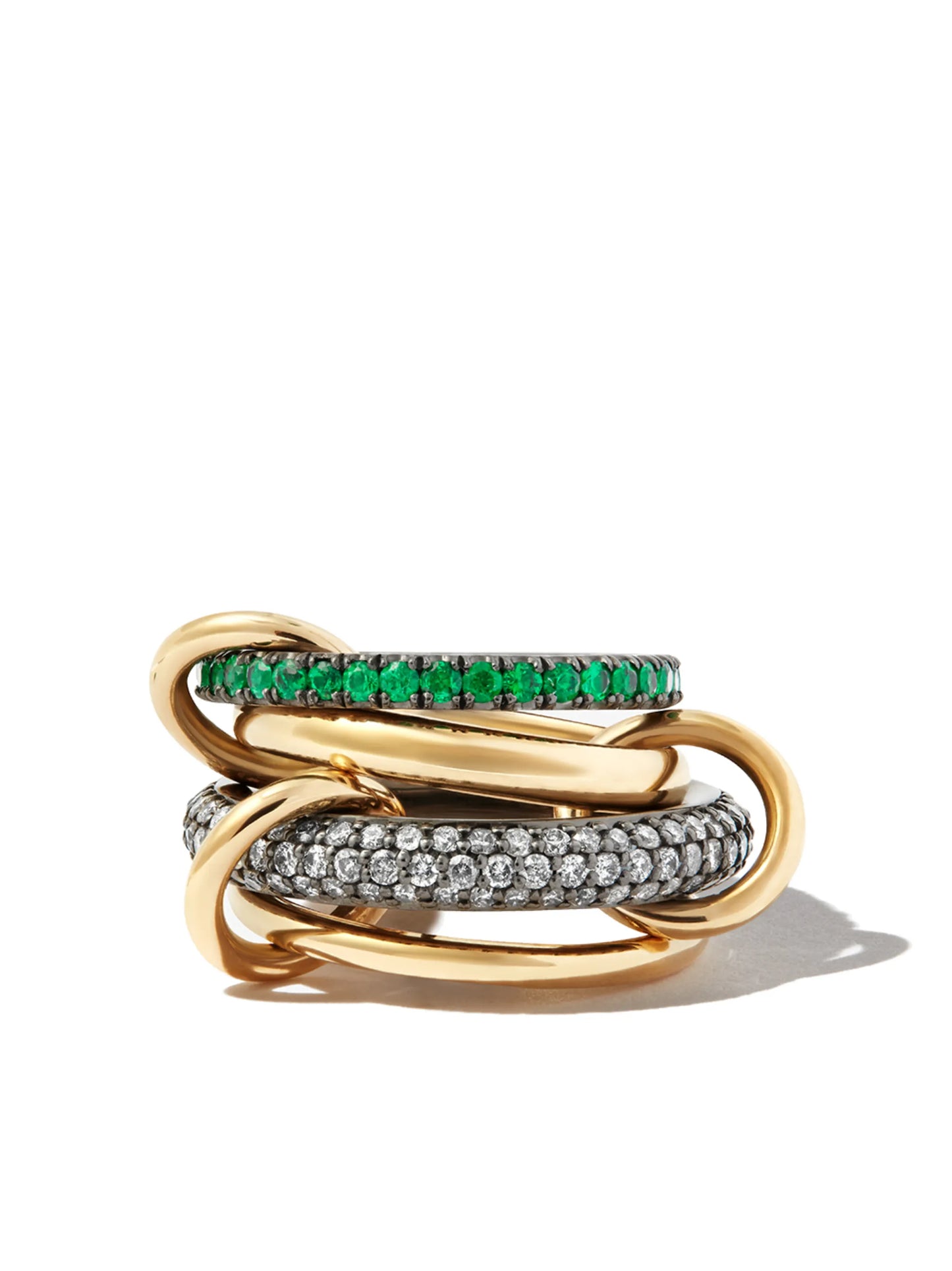 18kt yellow gold Vega pavé diamond and emerald ring