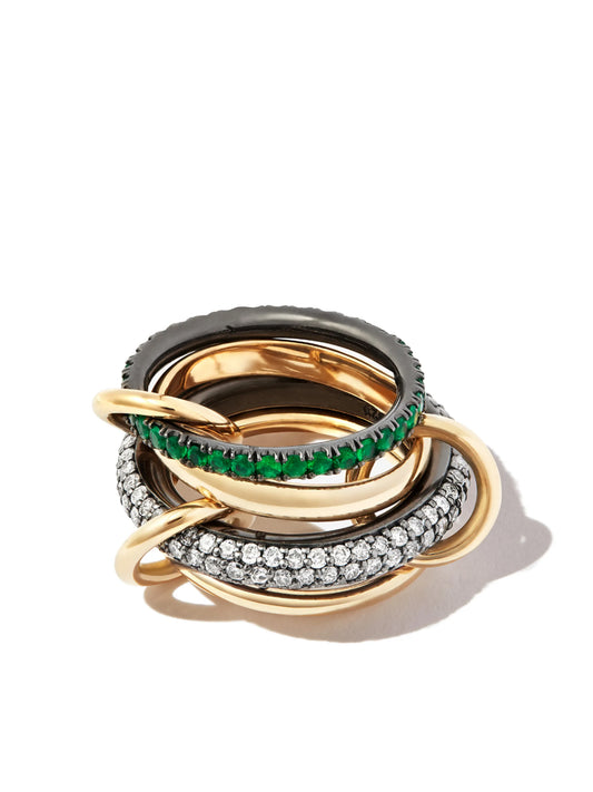 18kt yellow gold Vega pavé diamond and emerald ring