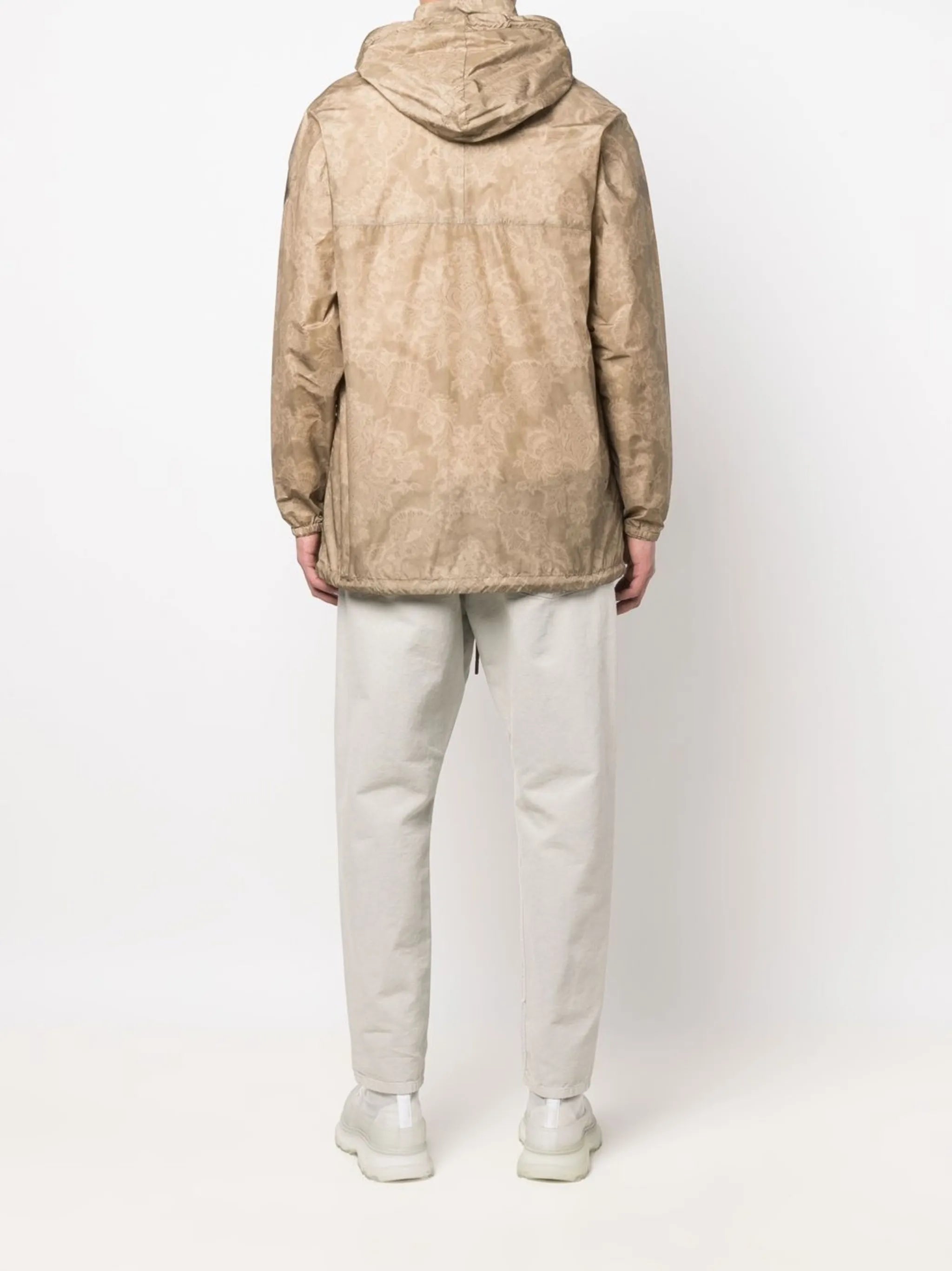 lace-print detail hooded coat
