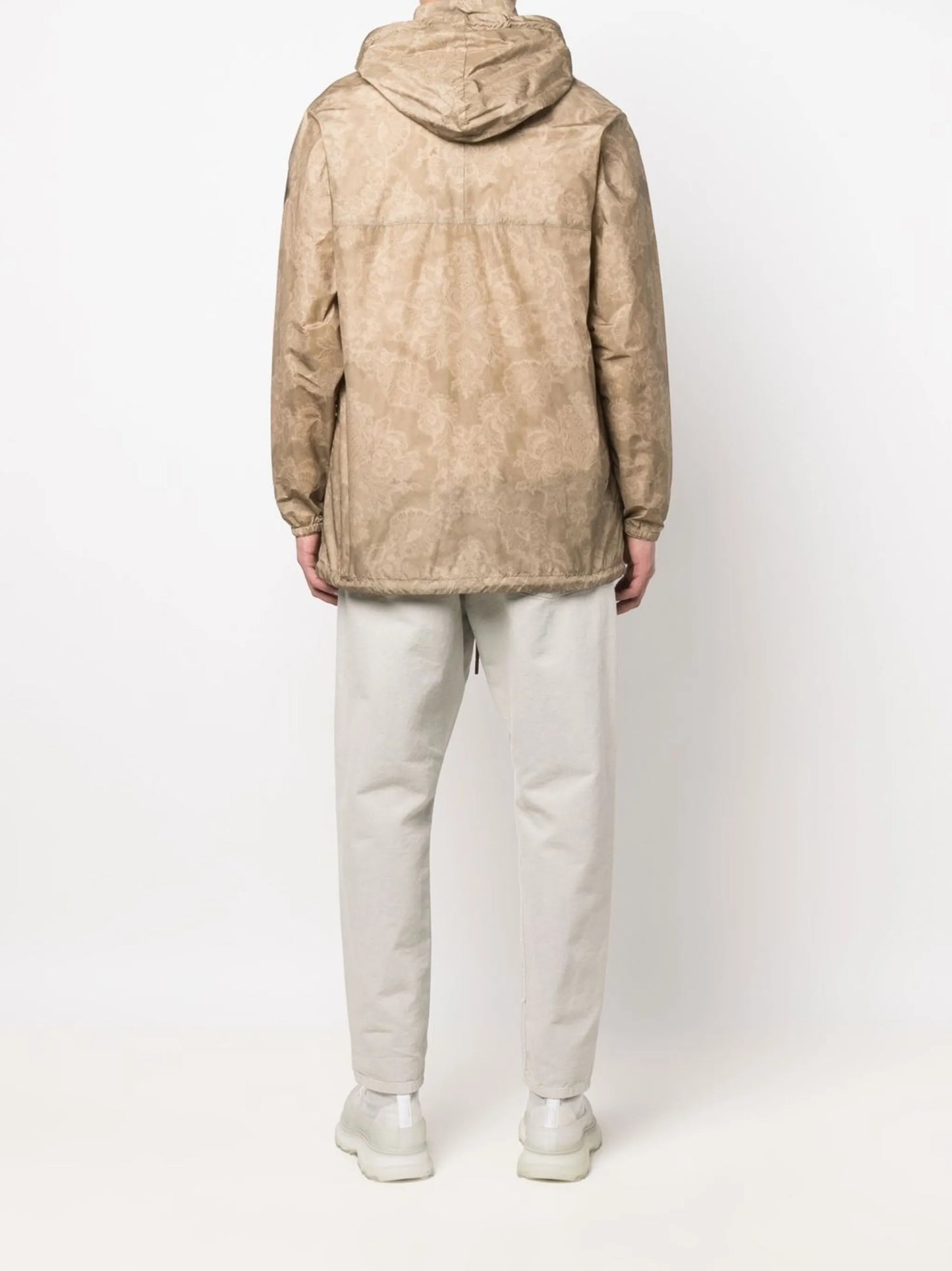 lace-print detail hooded coat