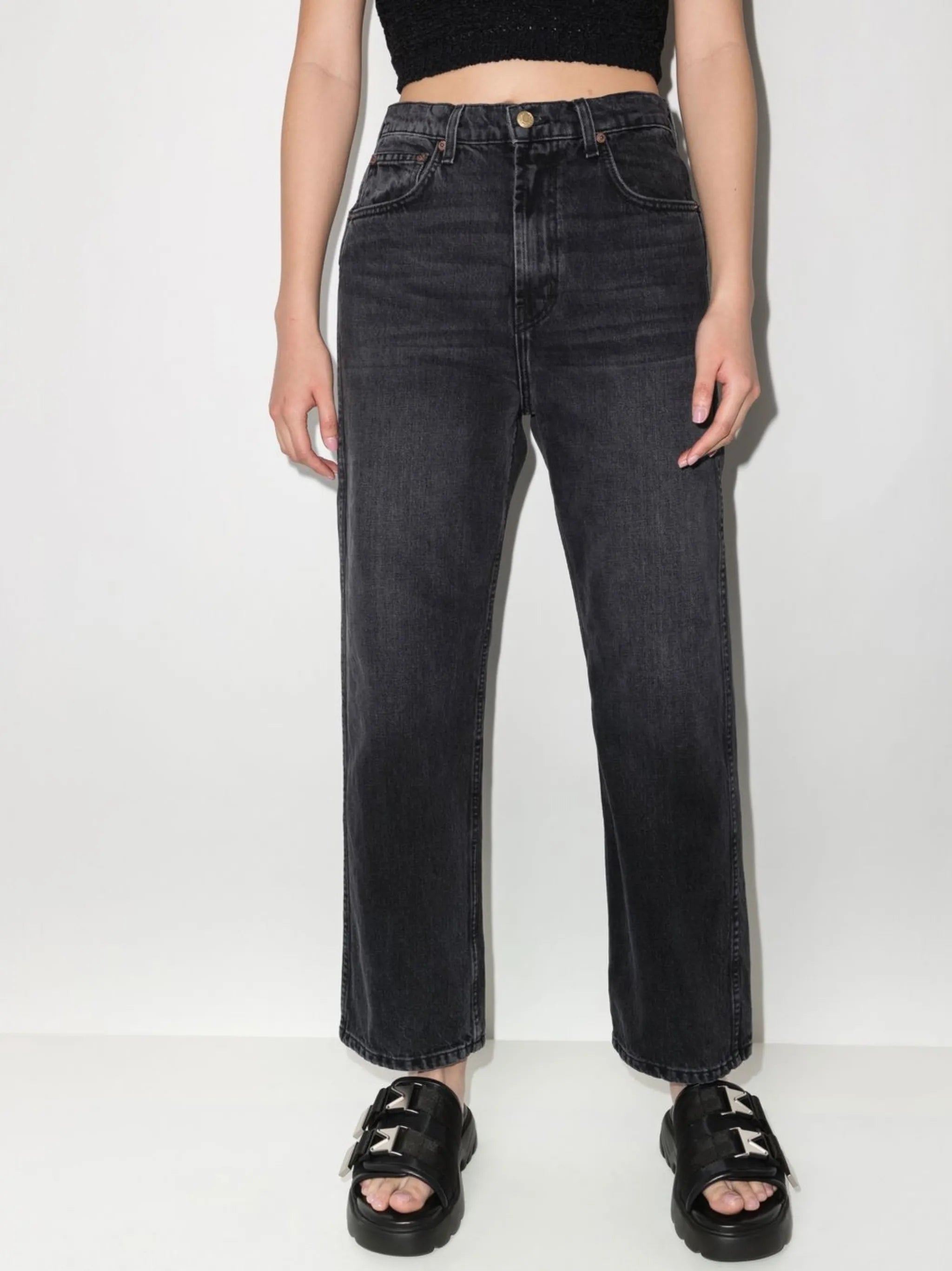 high-rise straight-leg jeans