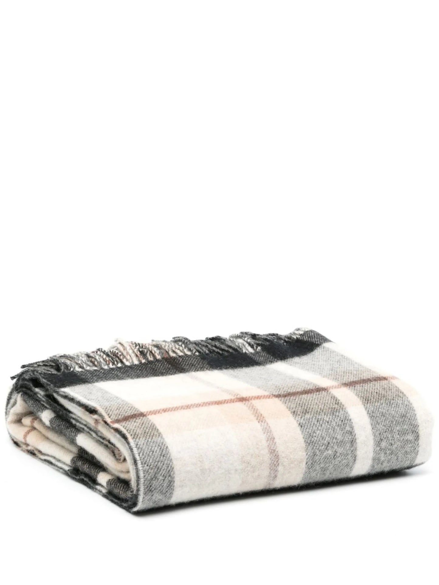 plaid check fringed blanket