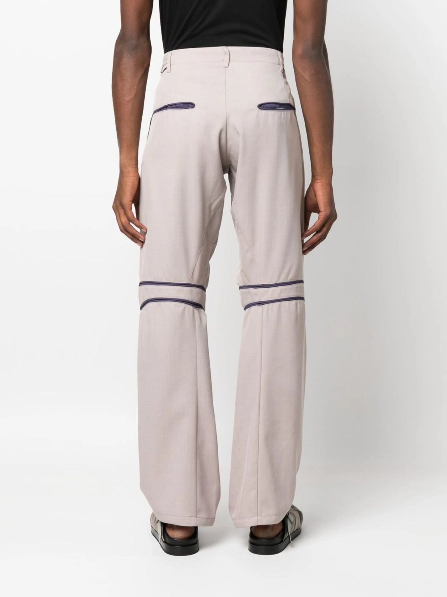 contrast piped straight trousers