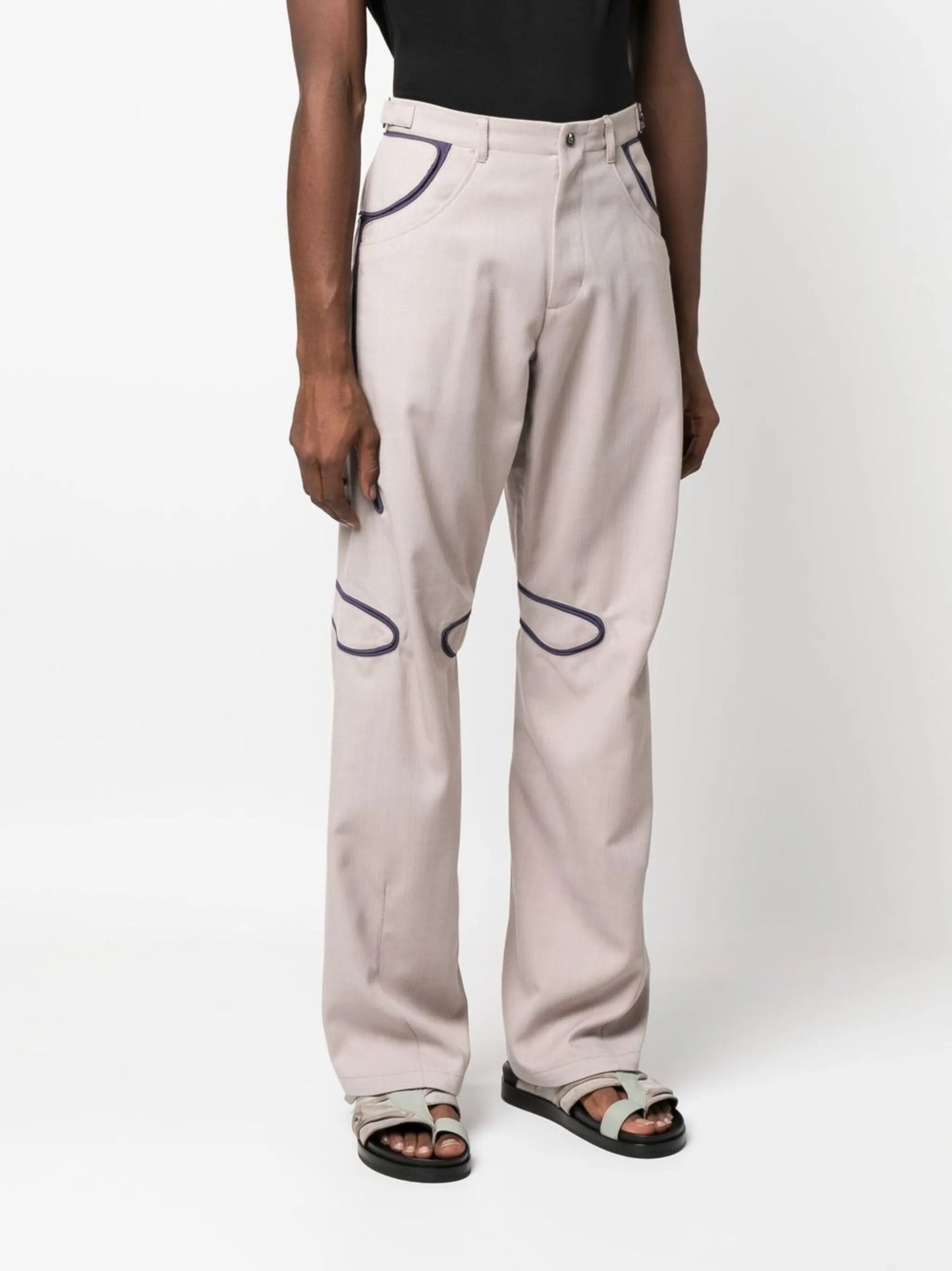 contrast piped straight trousers