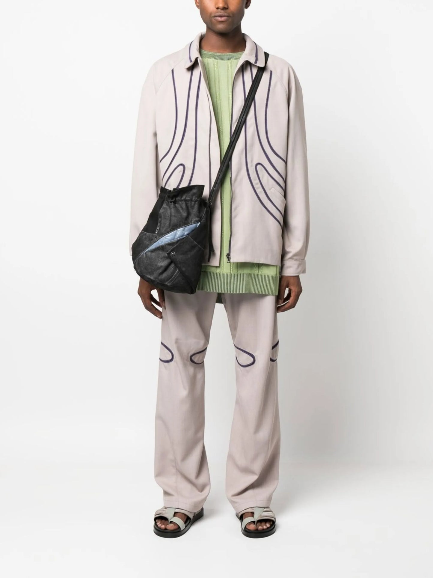 contrast piped straight trousers