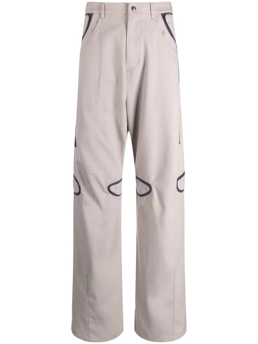 contrast piped straight trousers