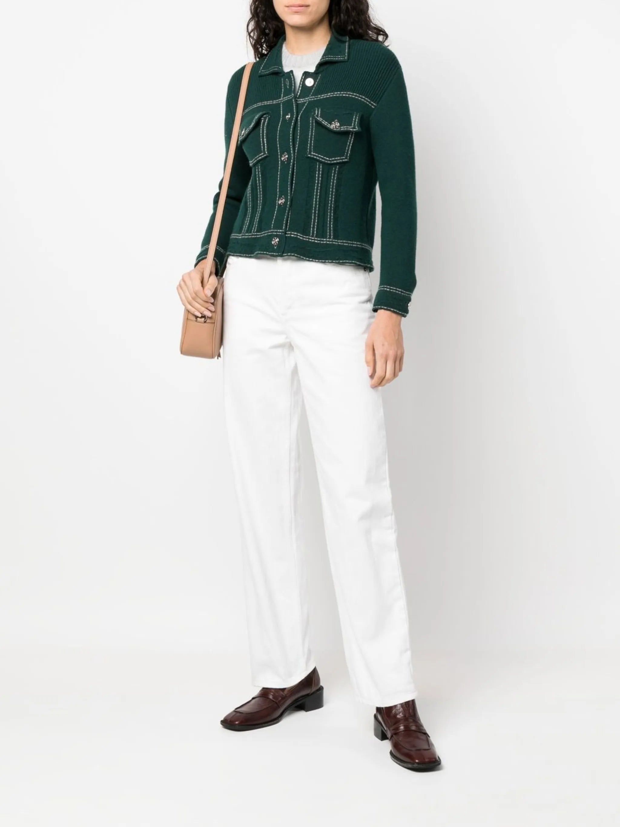 contrasting-stitch detail knit cardigan