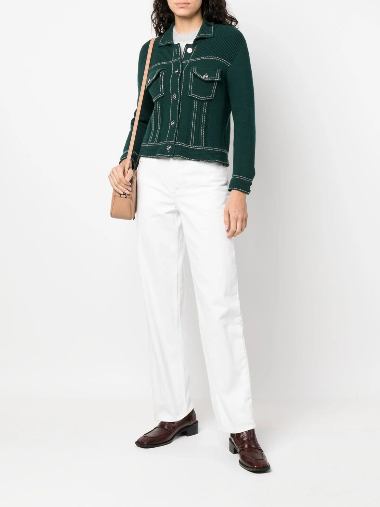 contrasting-stitch detail knit cardigan