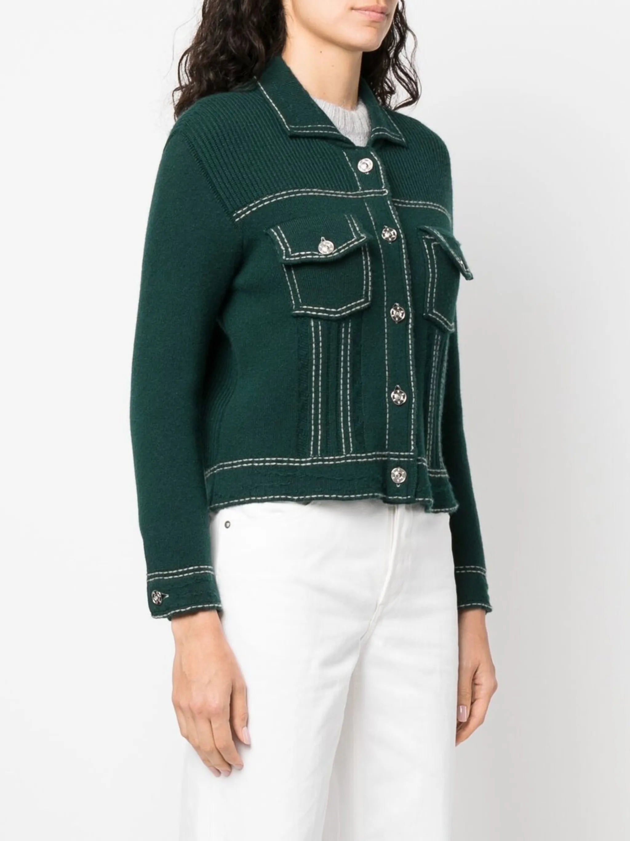 contrasting-stitch detail knit cardigan