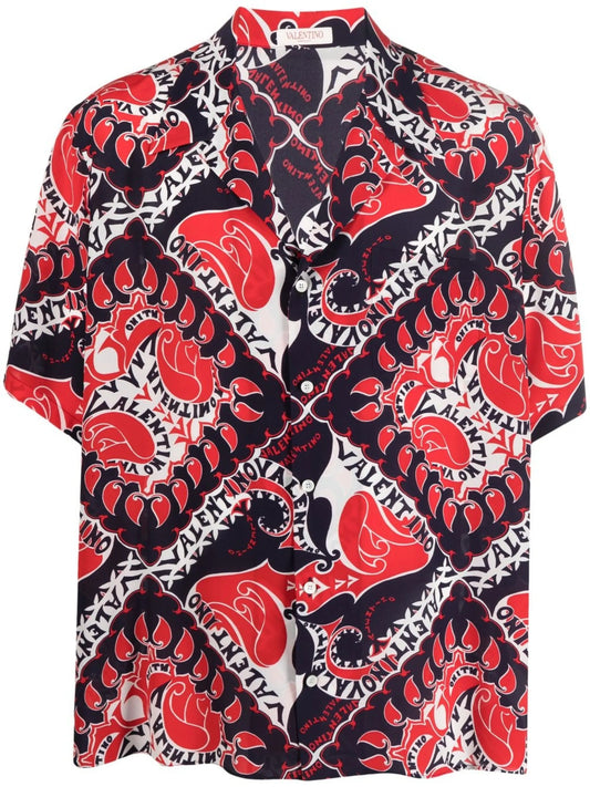 bandana-print short-sleeve silk shirt