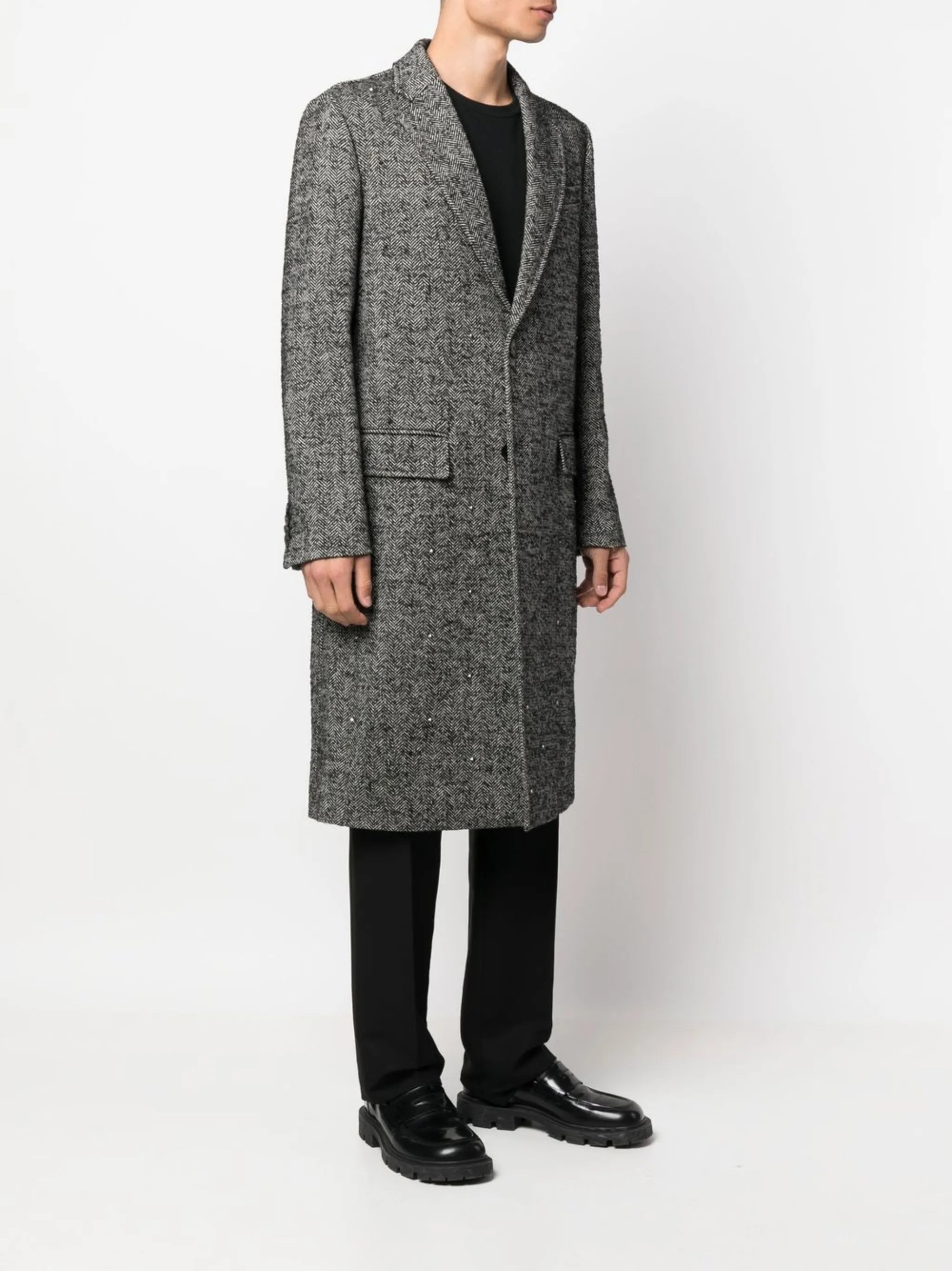 herringbone single-breasted coat
