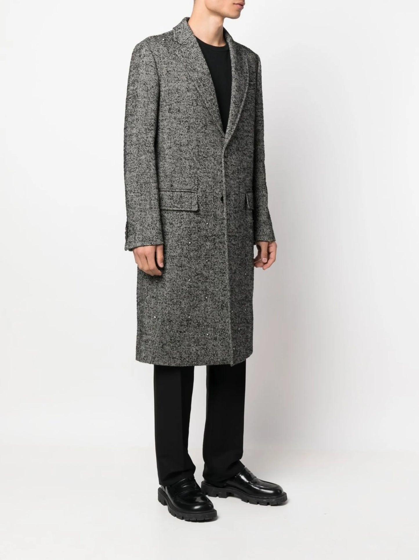 herringbone single-breasted coat