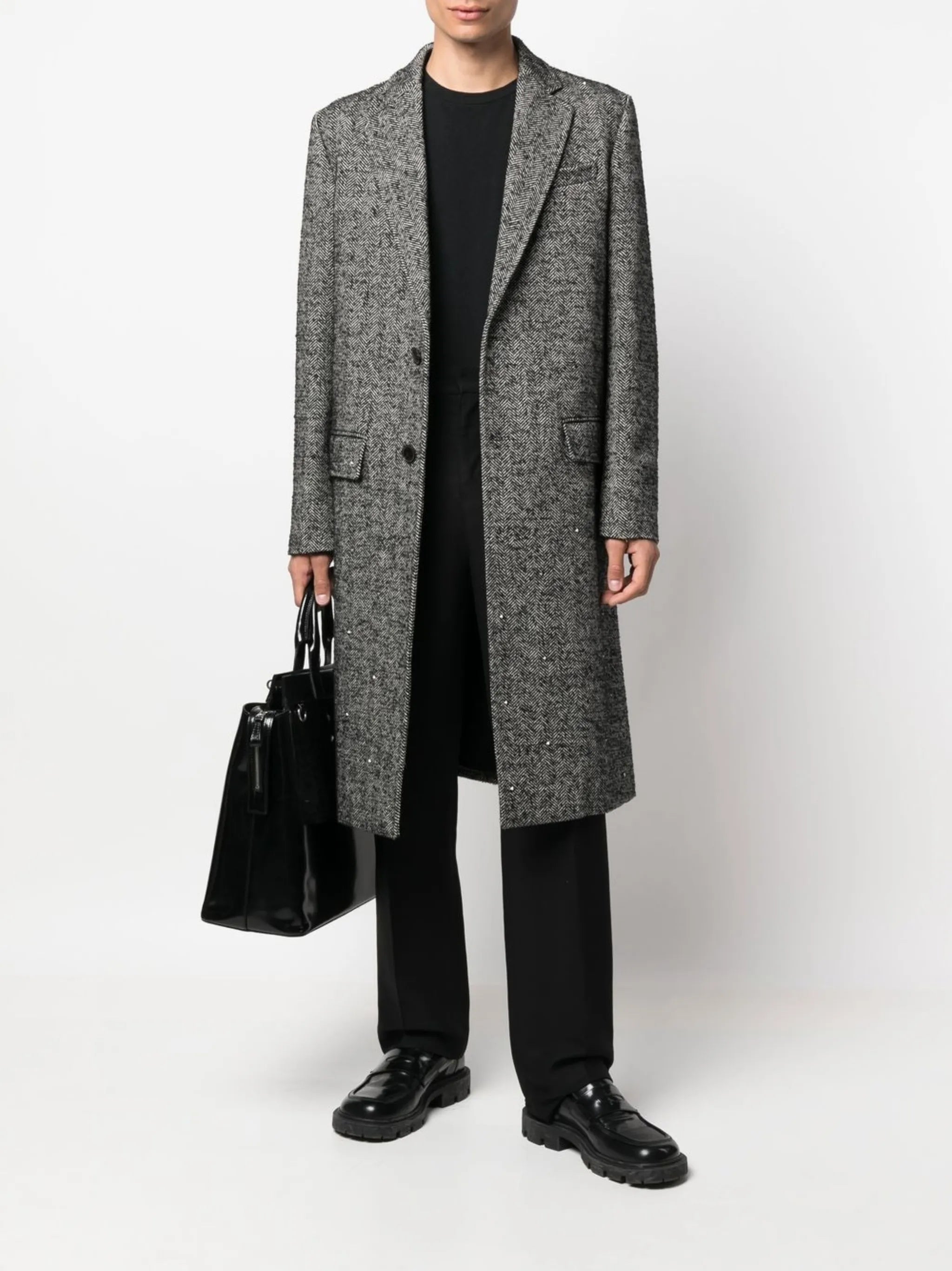 herringbone single-breasted coat