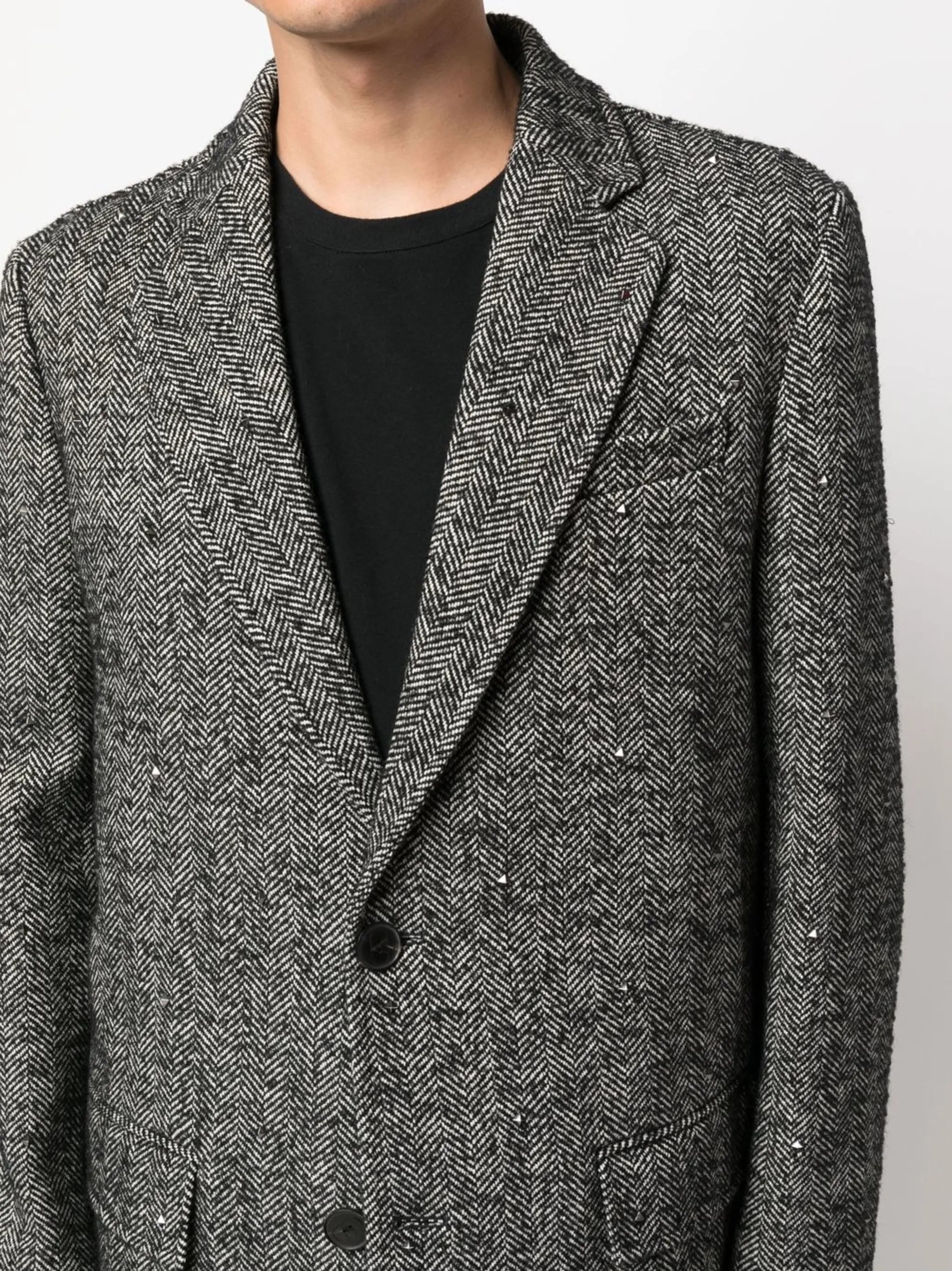 herringbone single-breasted coat