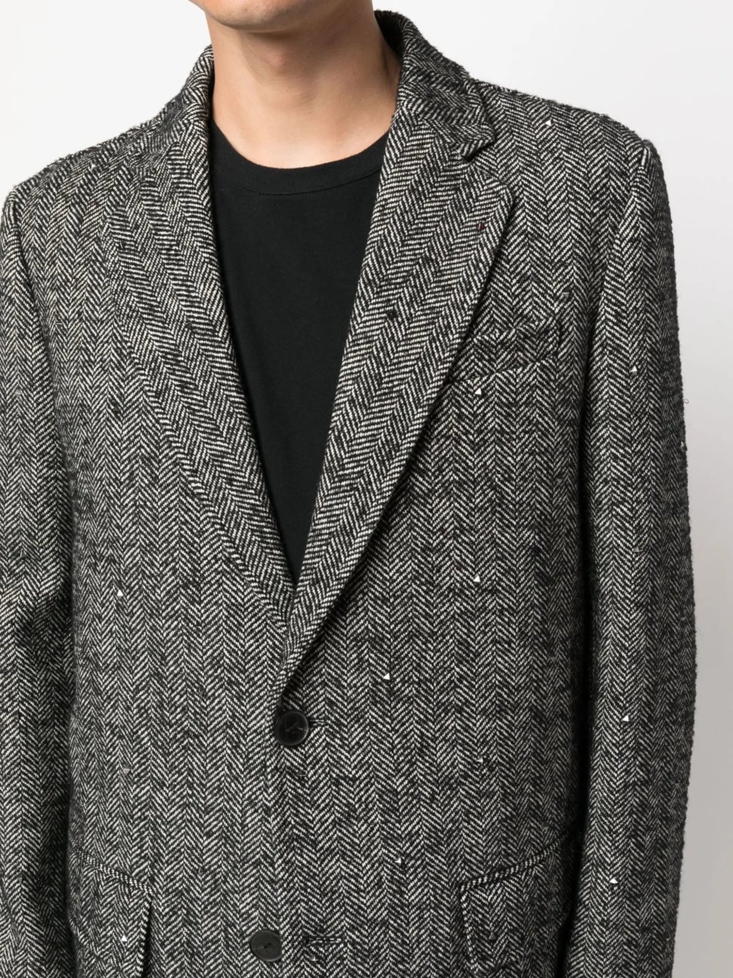 herringbone single-breasted coat