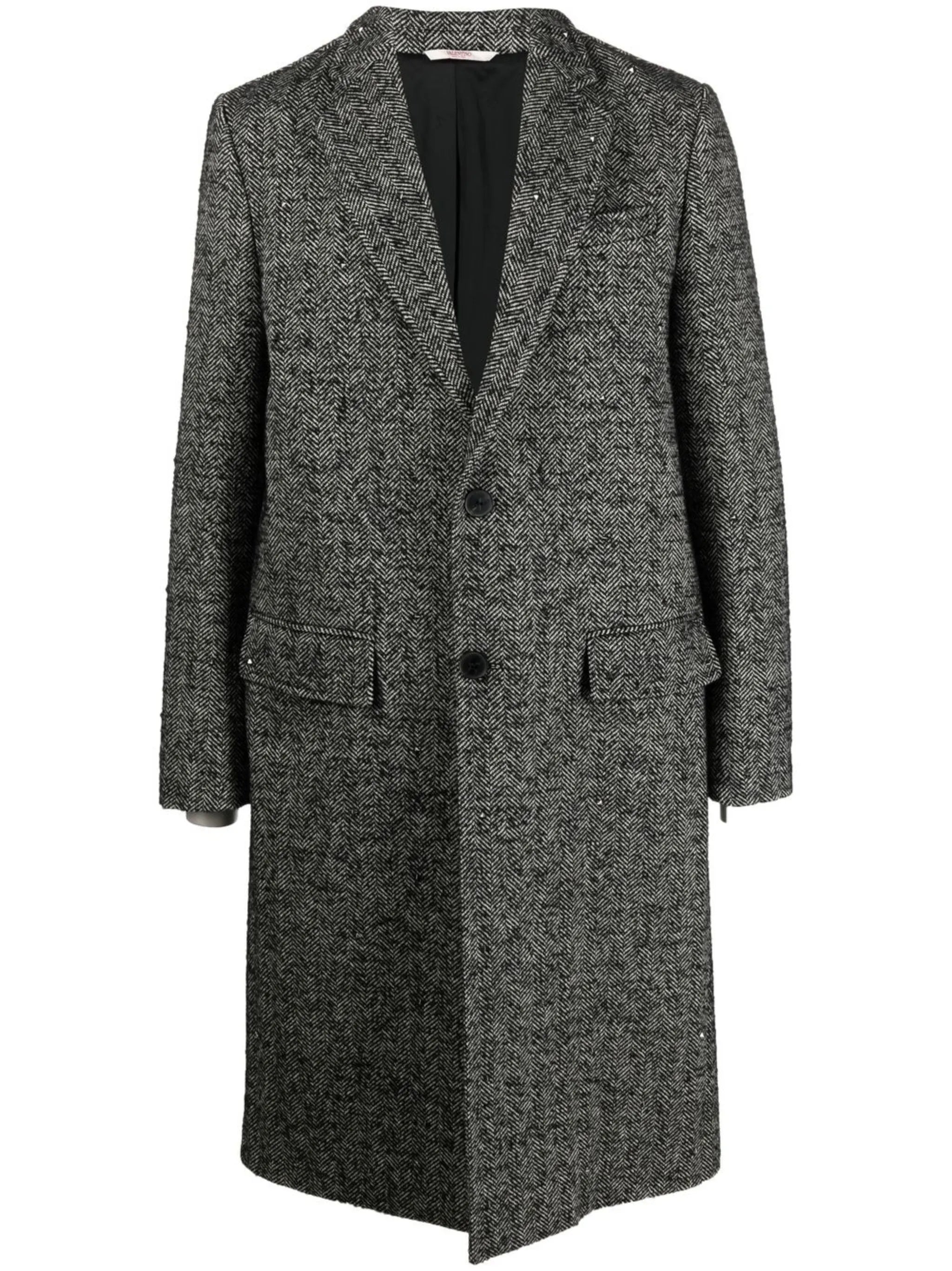 herringbone single-breasted coat