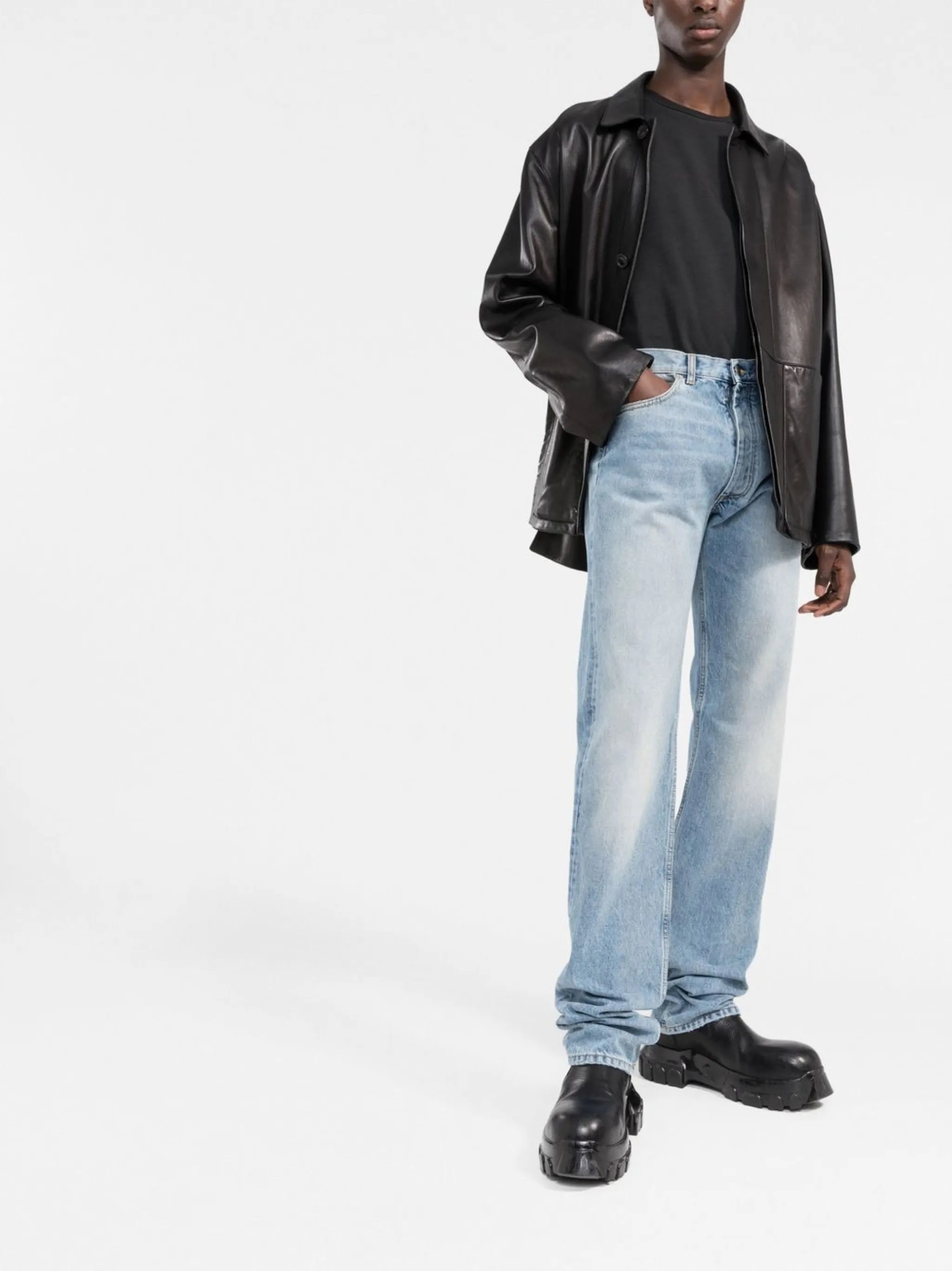 faded-effect straight-leg jeans