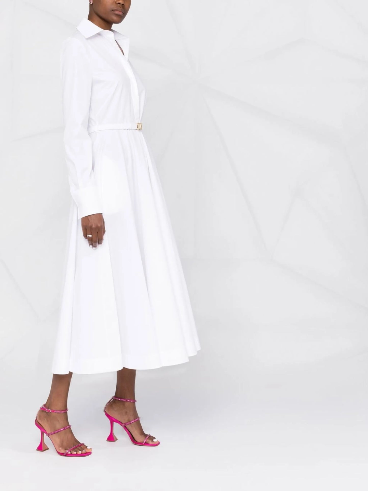 logo-buckle cotton popeline midi dress