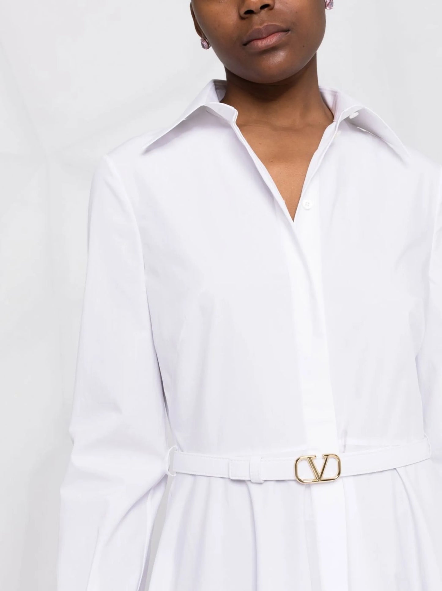logo-buckle cotton popeline midi dress