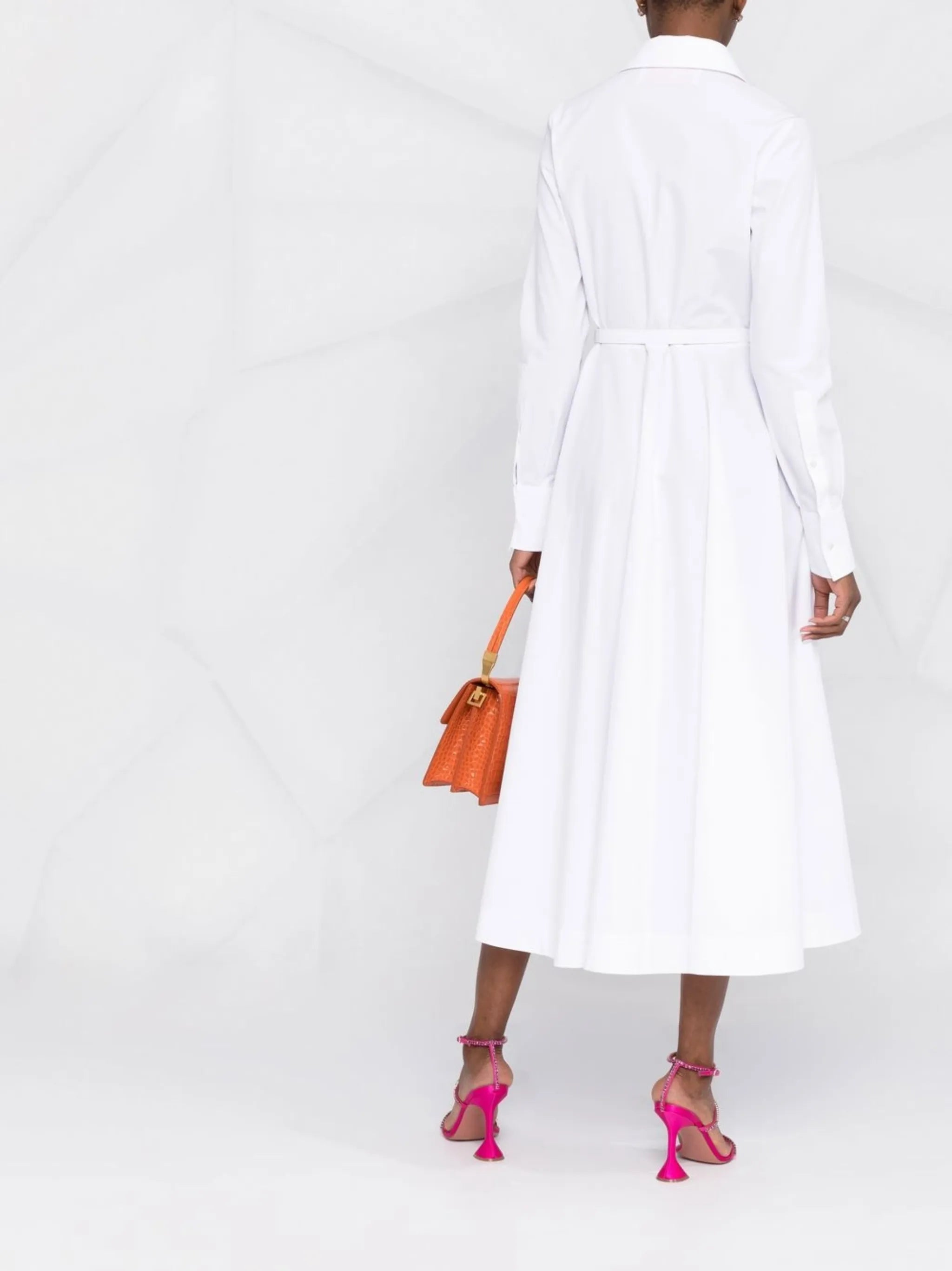 logo-buckle cotton popeline midi dress