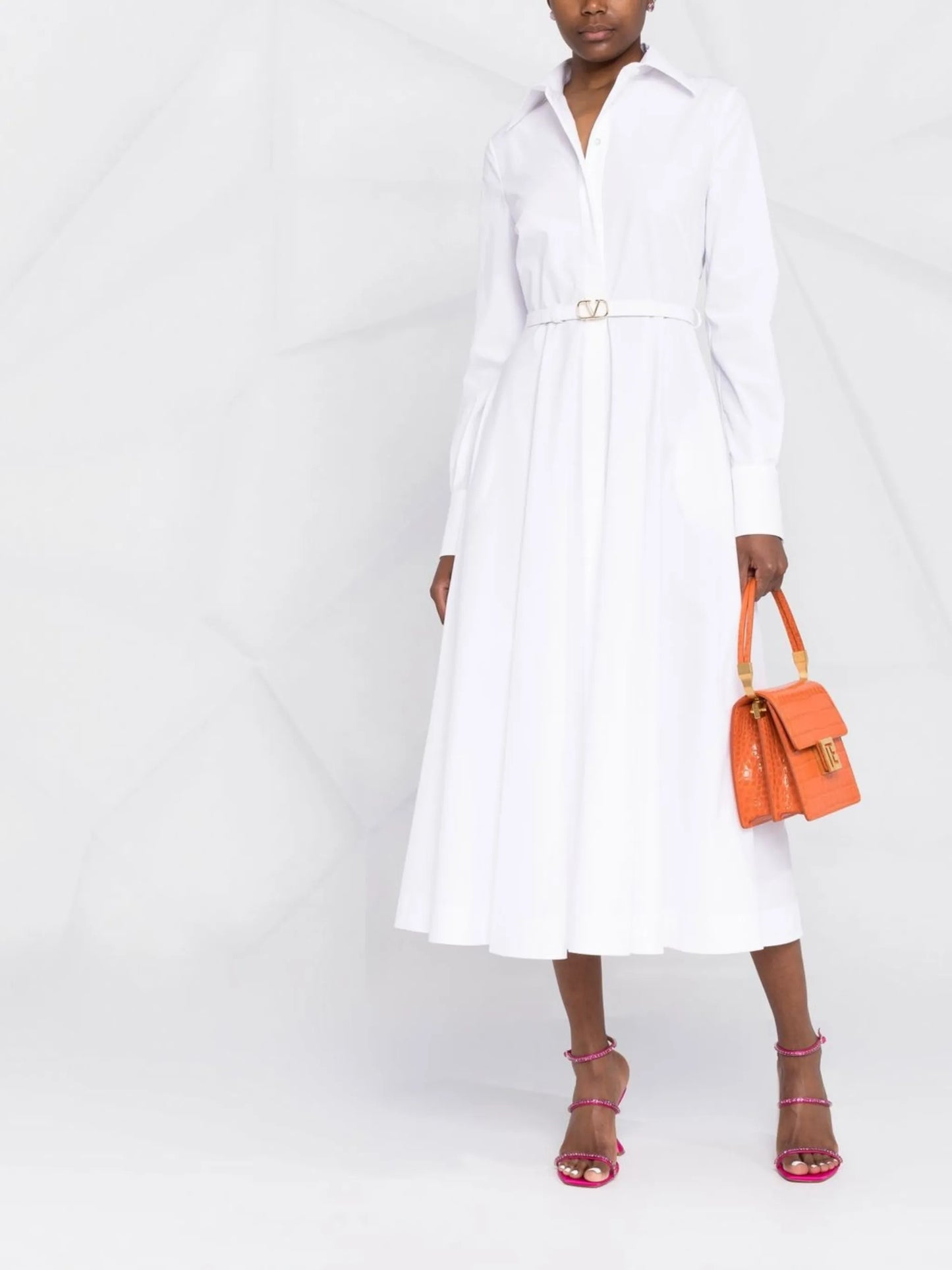 logo-buckle cotton popeline midi dress