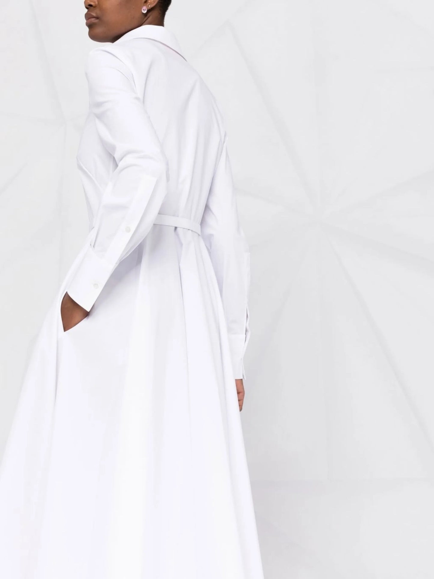 logo-buckle cotton popeline midi dress